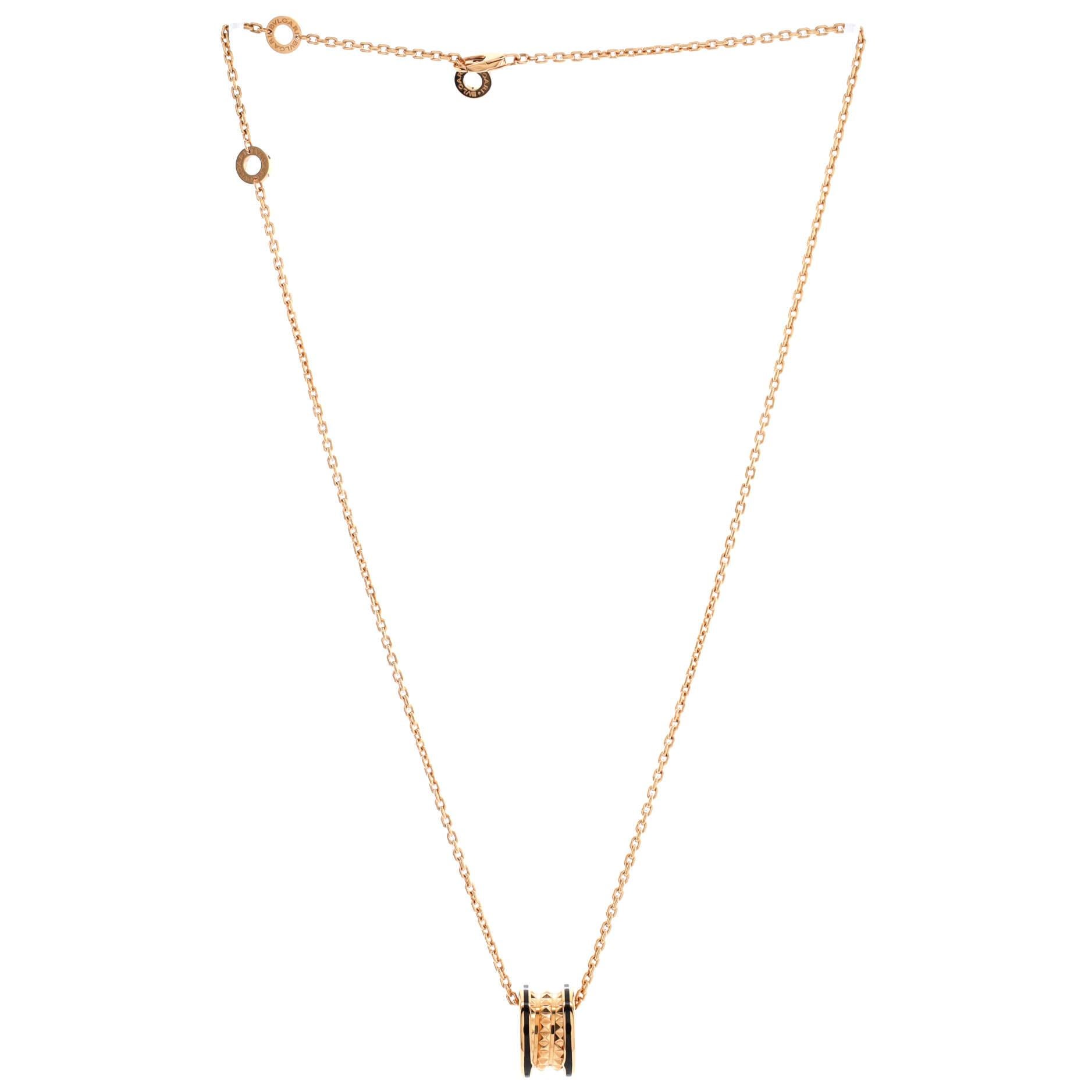 Bvlgari B.Zero 1 Rock Round Pendant Necklace 18K Rose Gold with Ceramic Small In Good Condition In New York, NY