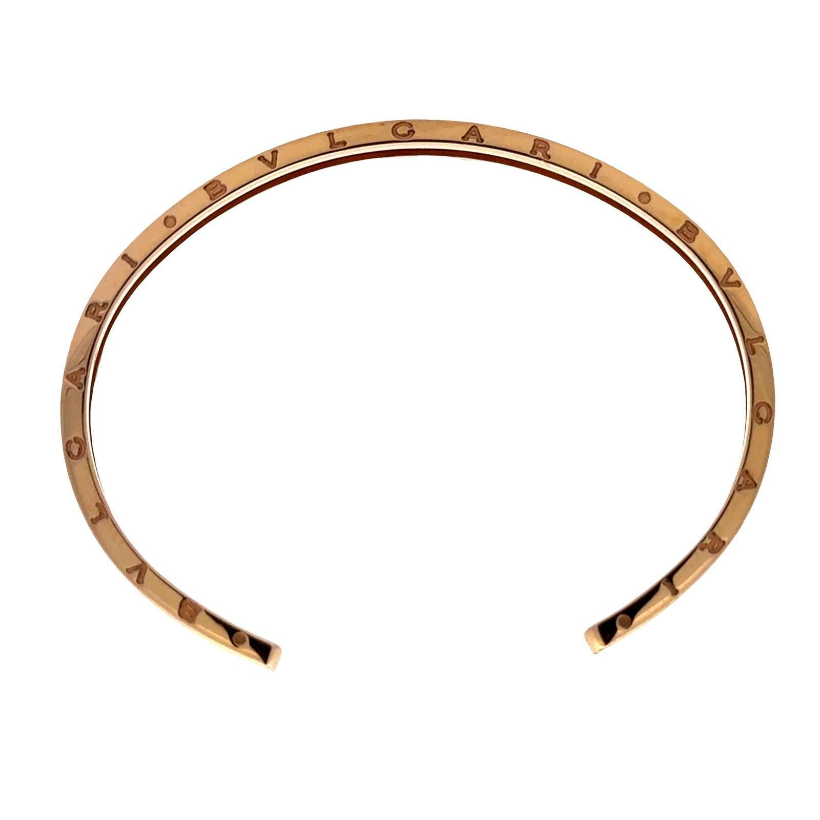 Bvlgari BZero Rose Gold 18 Karat Cuff Bangle Bracelet New Box & Papers en vente 2