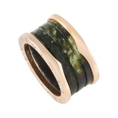 Bvlgari B.Zero 18K Rose Gold Green Marble Band Ring