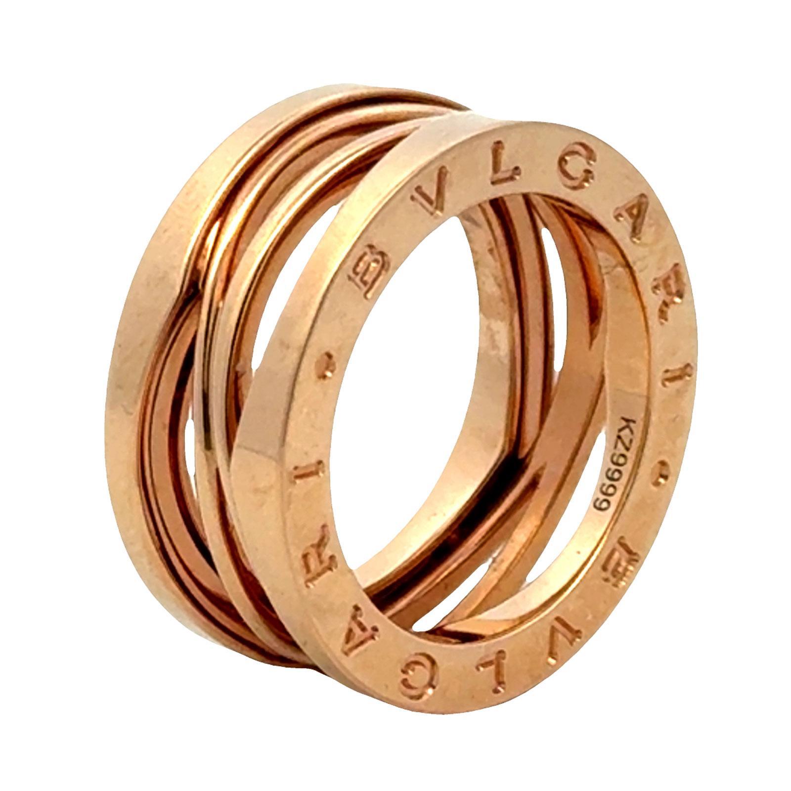 Modern Bvlgari BZero Legend 18 Karat Rose Gold Ring Size 53 (6.5) B&P’s New For Sale