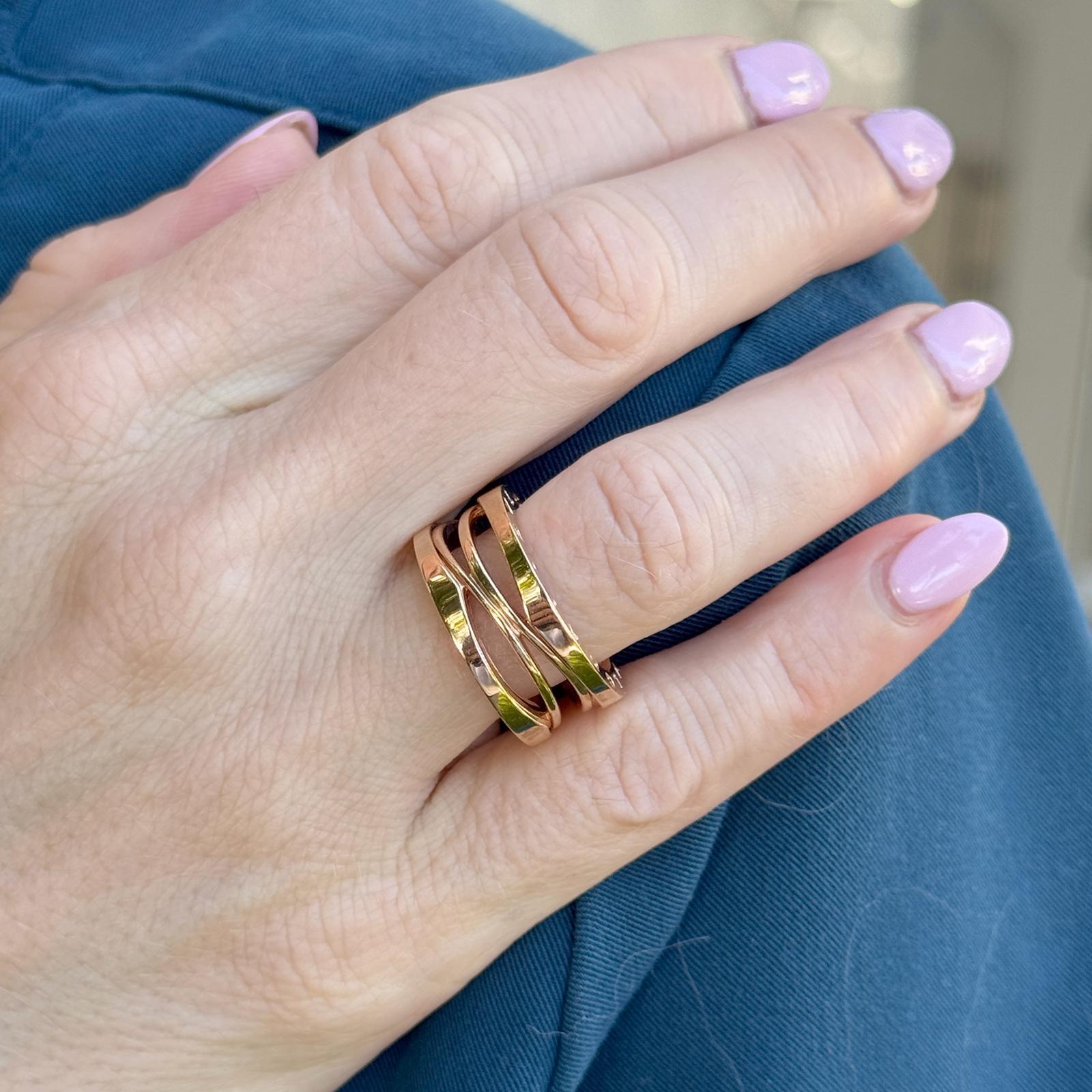 Bvlgari BZero Legend 18 Karat Rose Gold Ring Size 53 (6.5) B&P’s New In New Condition For Sale In Boca Raton, FL