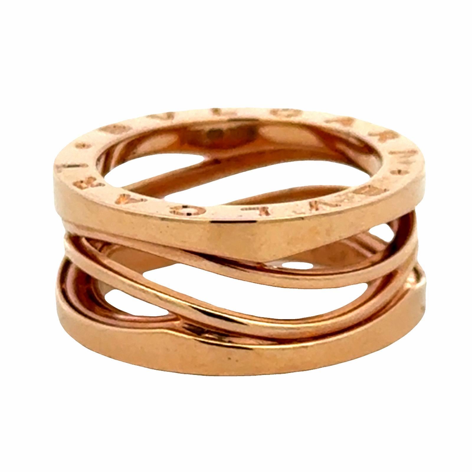 Bvlgari BZero Legend 18 Karat Rose Gold Ring Size 53 (6.5) B&P’s New For Sale 2