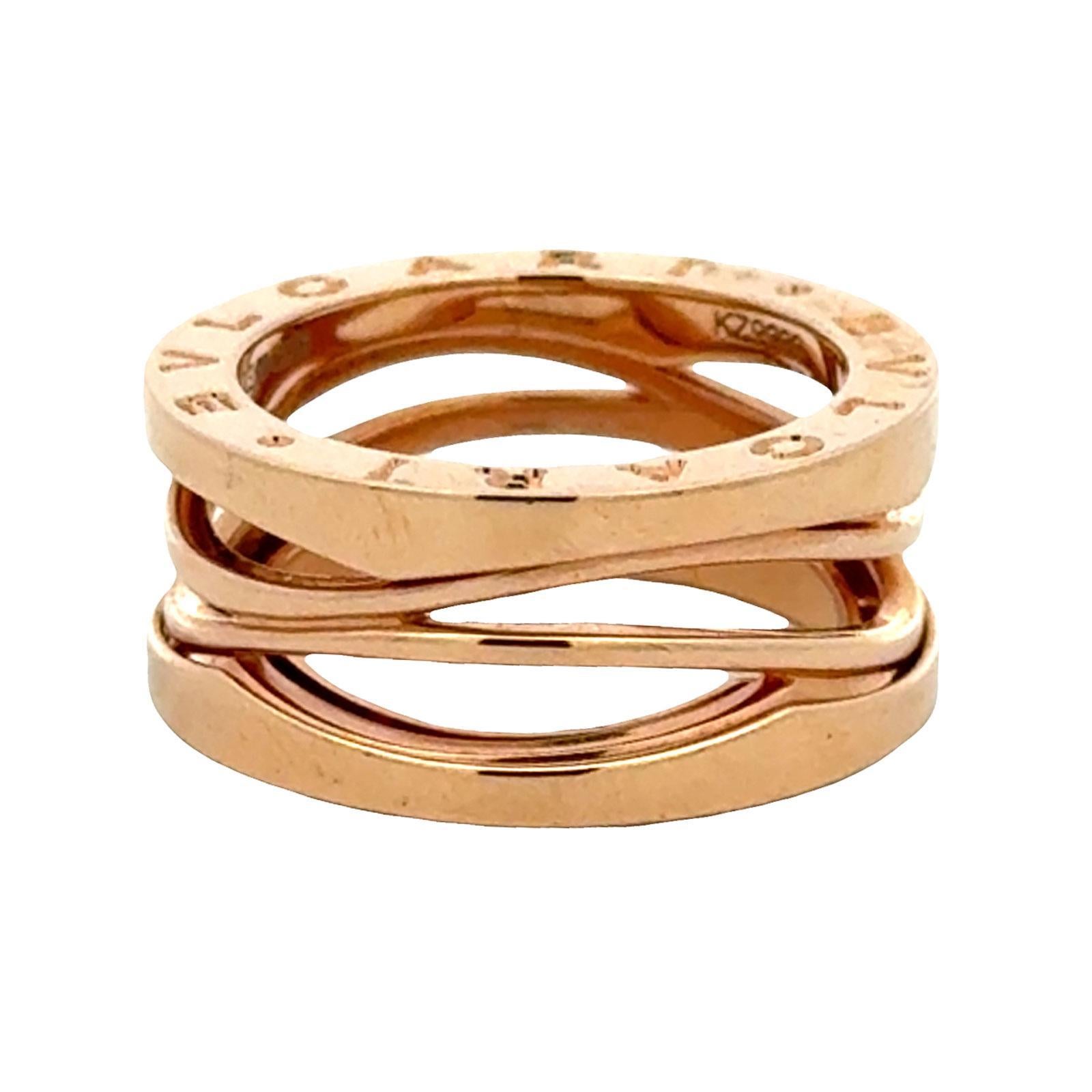 Bvlgari BZero Legend 18 Karat Rose Gold Ring Size 53 (6.5) B&P’s New For Sale 3