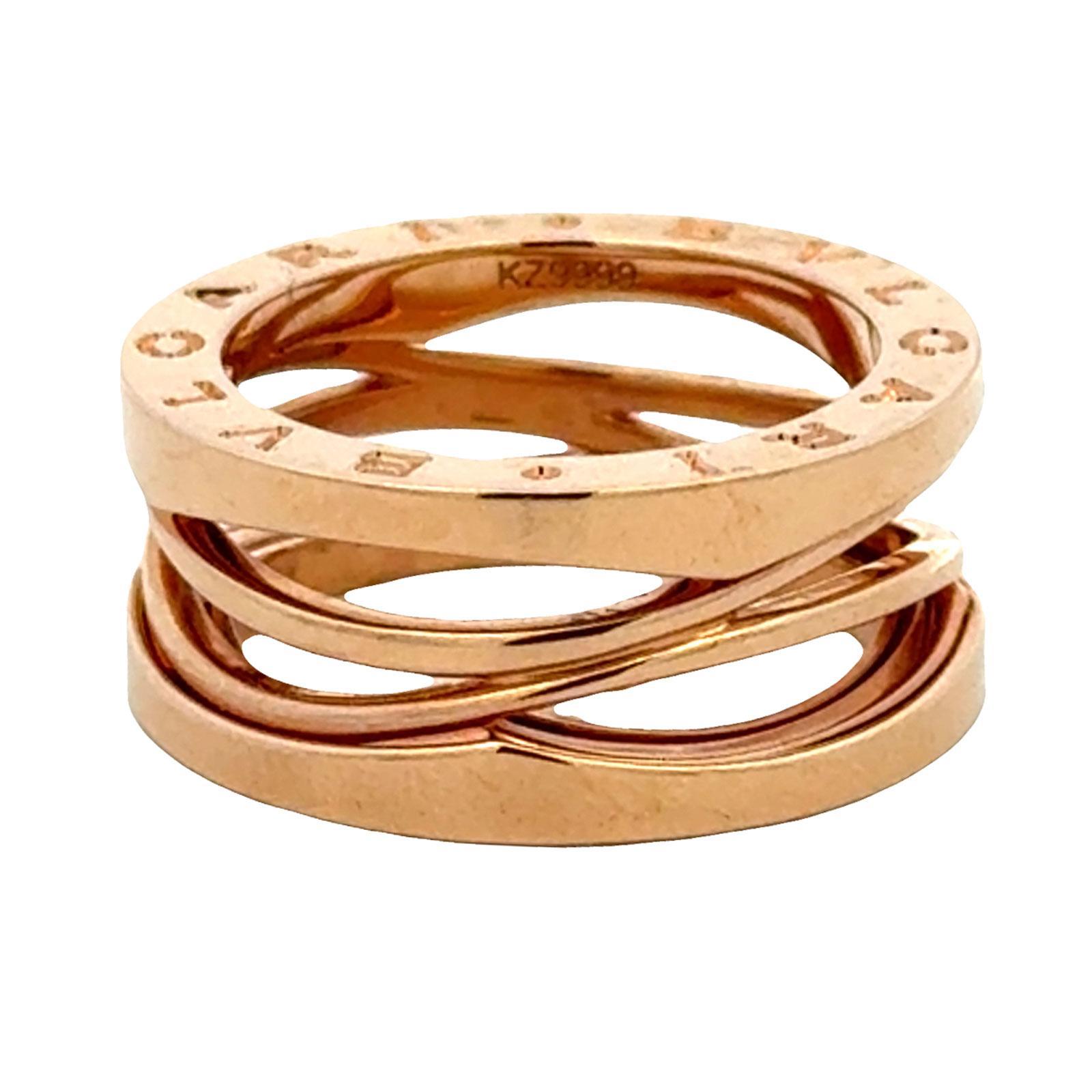 Bvlgari BZero Legend 18 Karat Rose Gold Ring Size 53 (6.5) B&P’s New For Sale 4