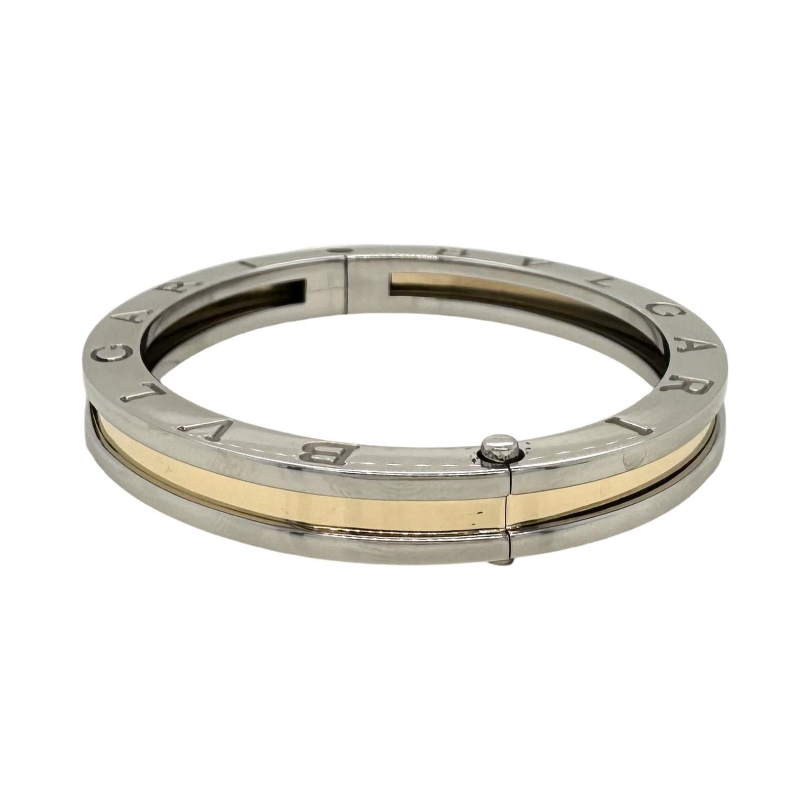 Bvlgari B.zero Pulsera brazalete bisagras dos tonos oro 18k/acero, talla M en Bueno estado para la venta en Miami, FL