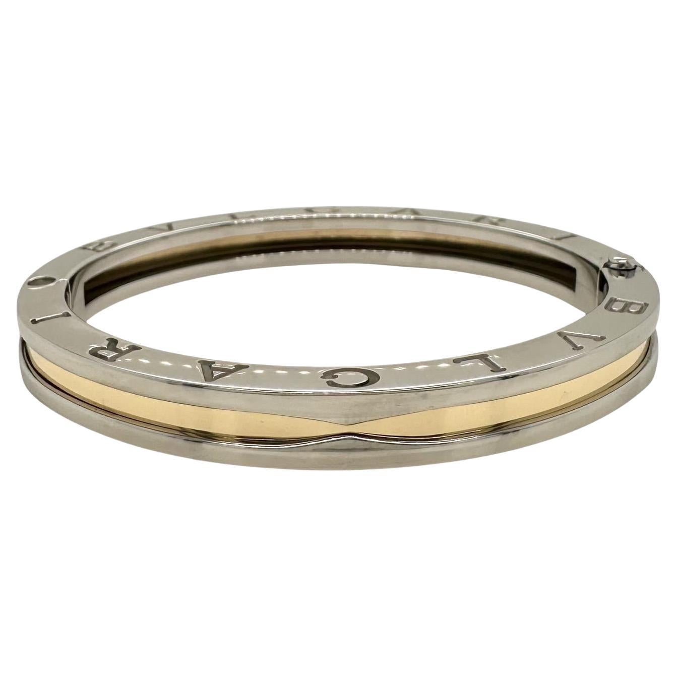 Bvlgari B.zero Zweifarbiges 18k Gold/Steel-Armreif mit Scharnier, Größe M