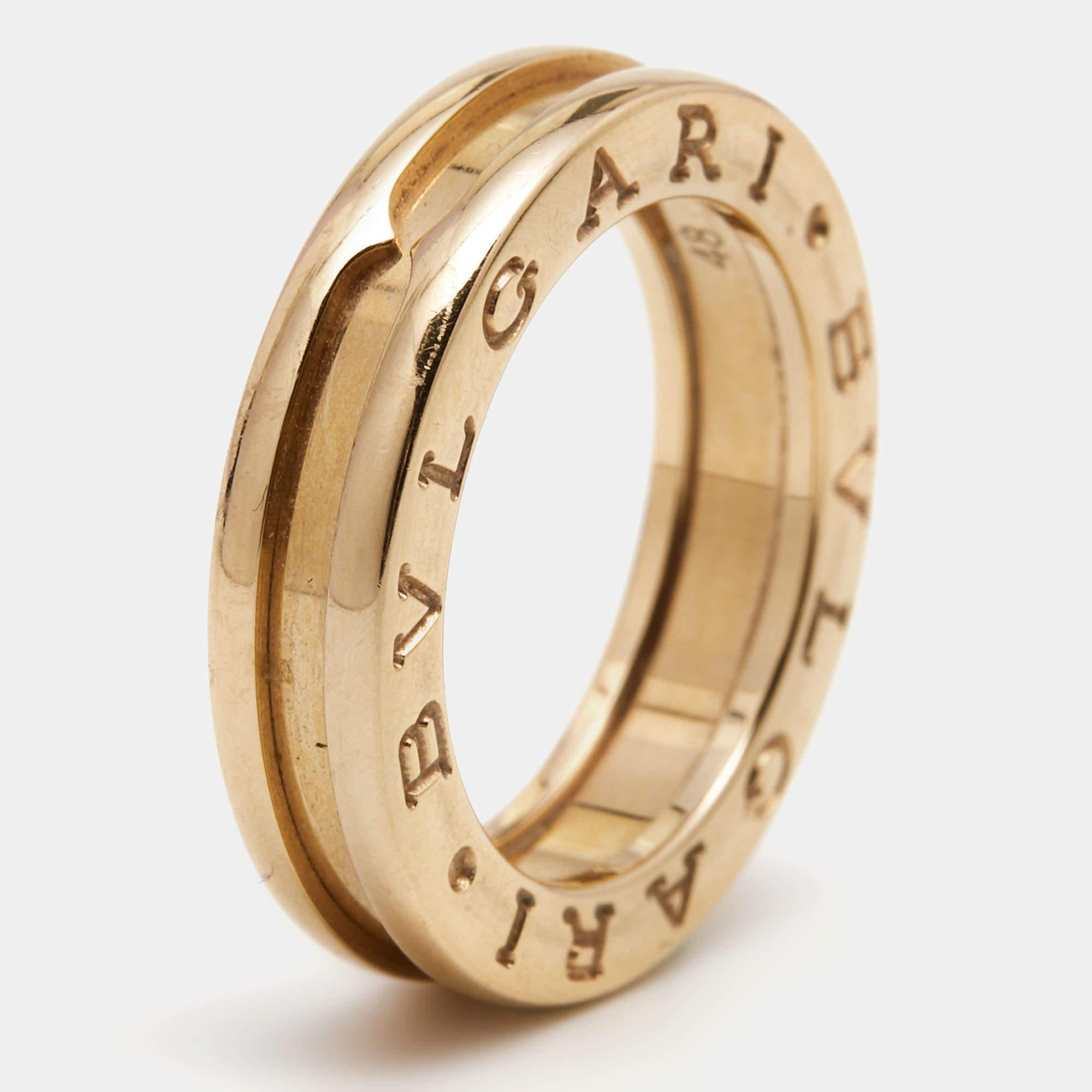 Contemporary Bvlgari B.Zero1 1-Band 18k Rose Gold Ring Size 48 For Sale