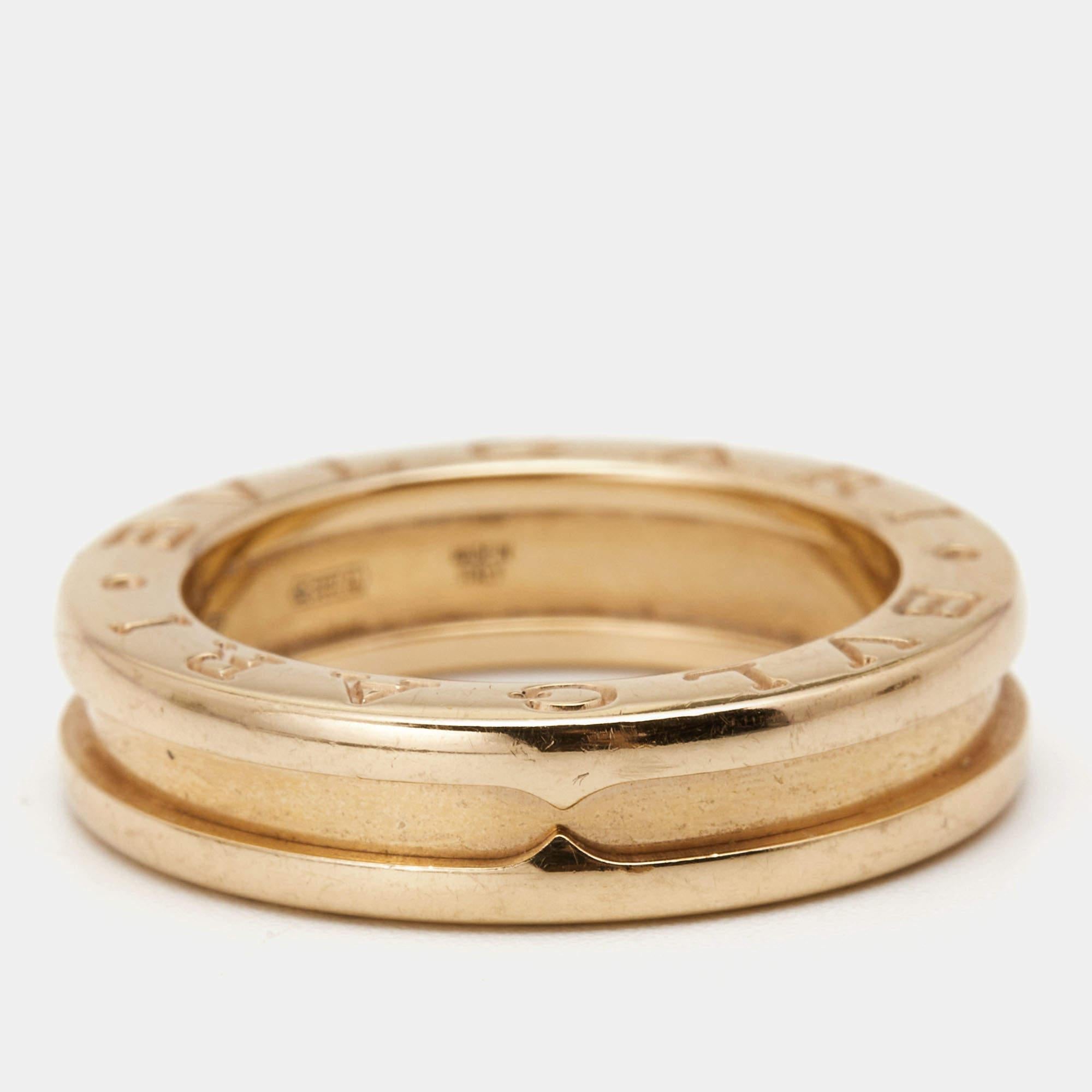 Bvlgari B.Zero1 1-Band 18k Rose Gold Ring Size 48 In Excellent Condition For Sale In Dubai, Al Qouz 2