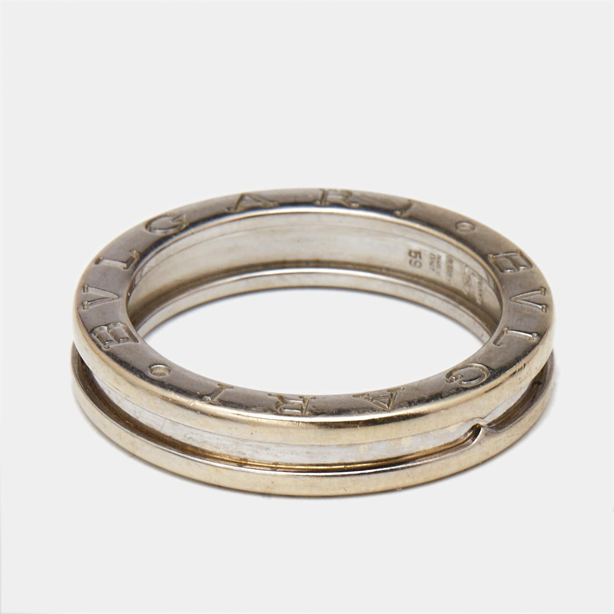 Women's Bvlgari B.Zero1 1-Band 18k White Gold Ring Size 59 For Sale