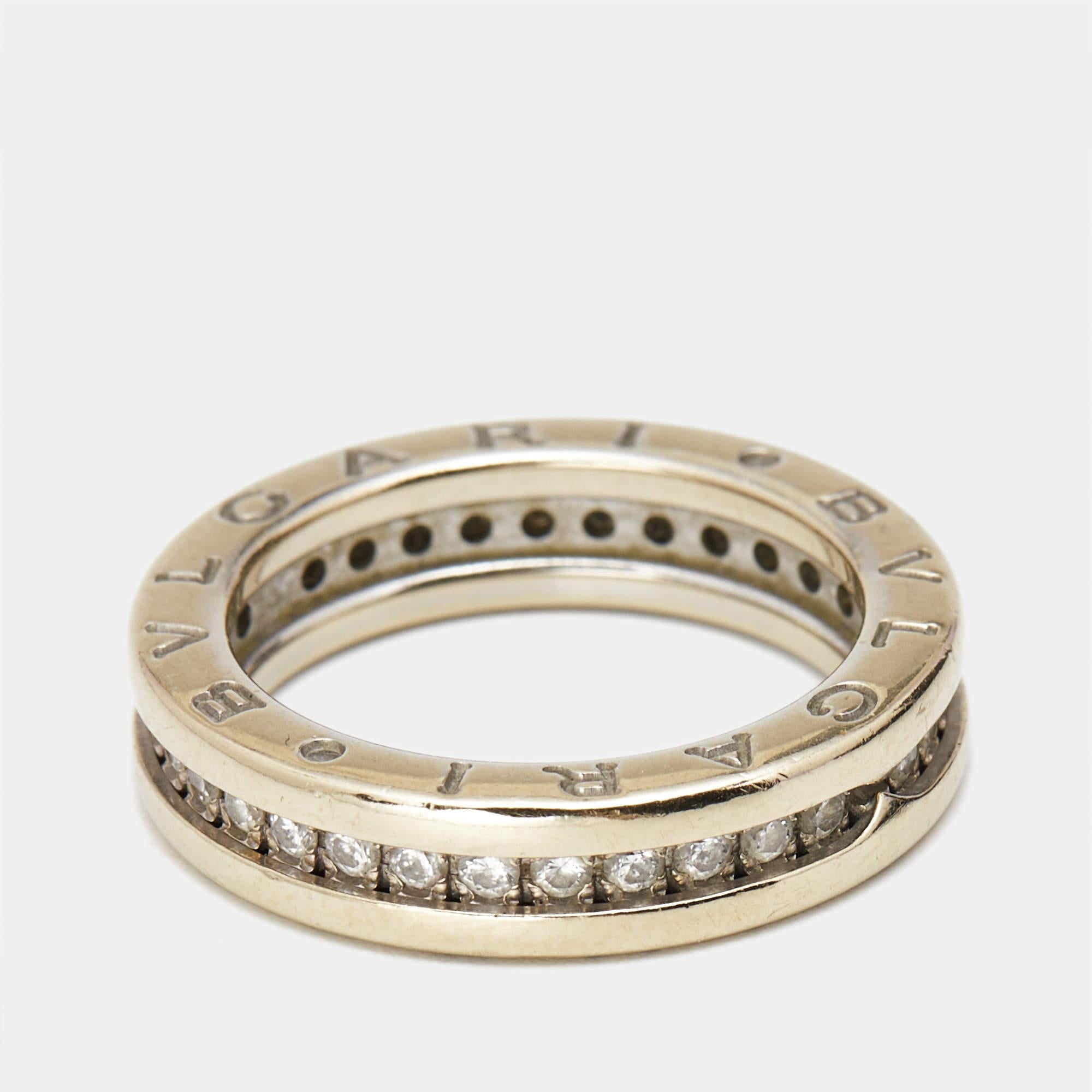 Bvlgari B.Zero1 Anillo de oro blanco de 18 quilates con 1 banda de diamantes 50 en Bastante bueno estado para la venta en Dubai, Al Qouz 2