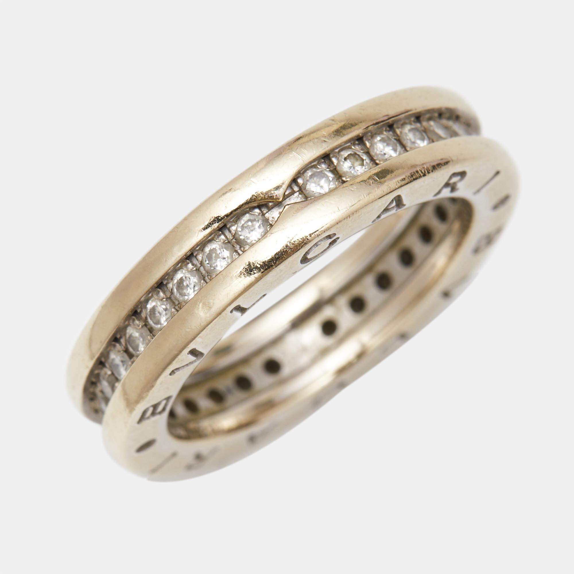 Bvlgari B.Zero1 Anillo de oro blanco de 18 quilates con 1 banda de diamantes 50 en venta 1