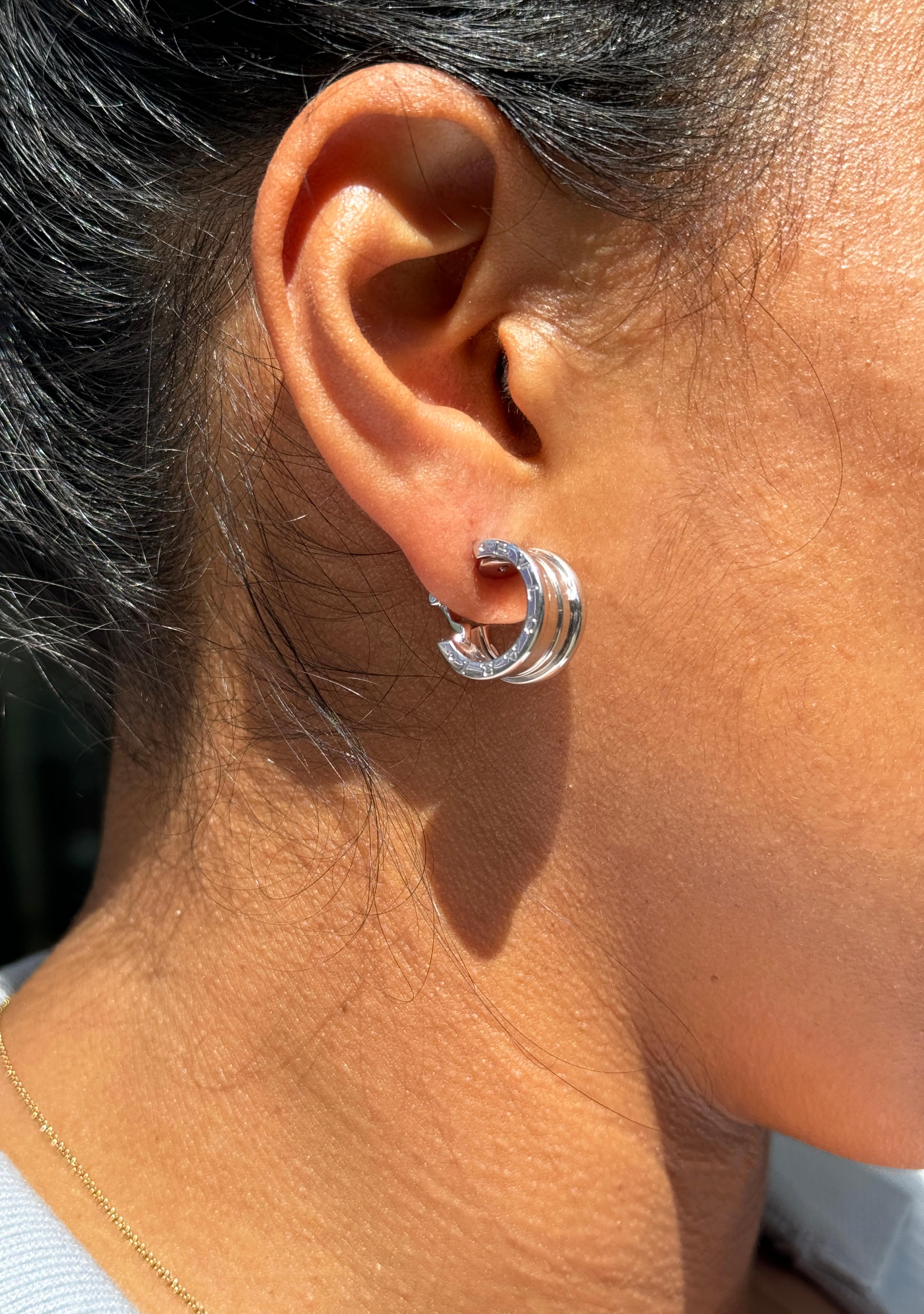 Modern Bvlgari B.zero1 18 Carat White Gold Small Hoop Earrings For Sale