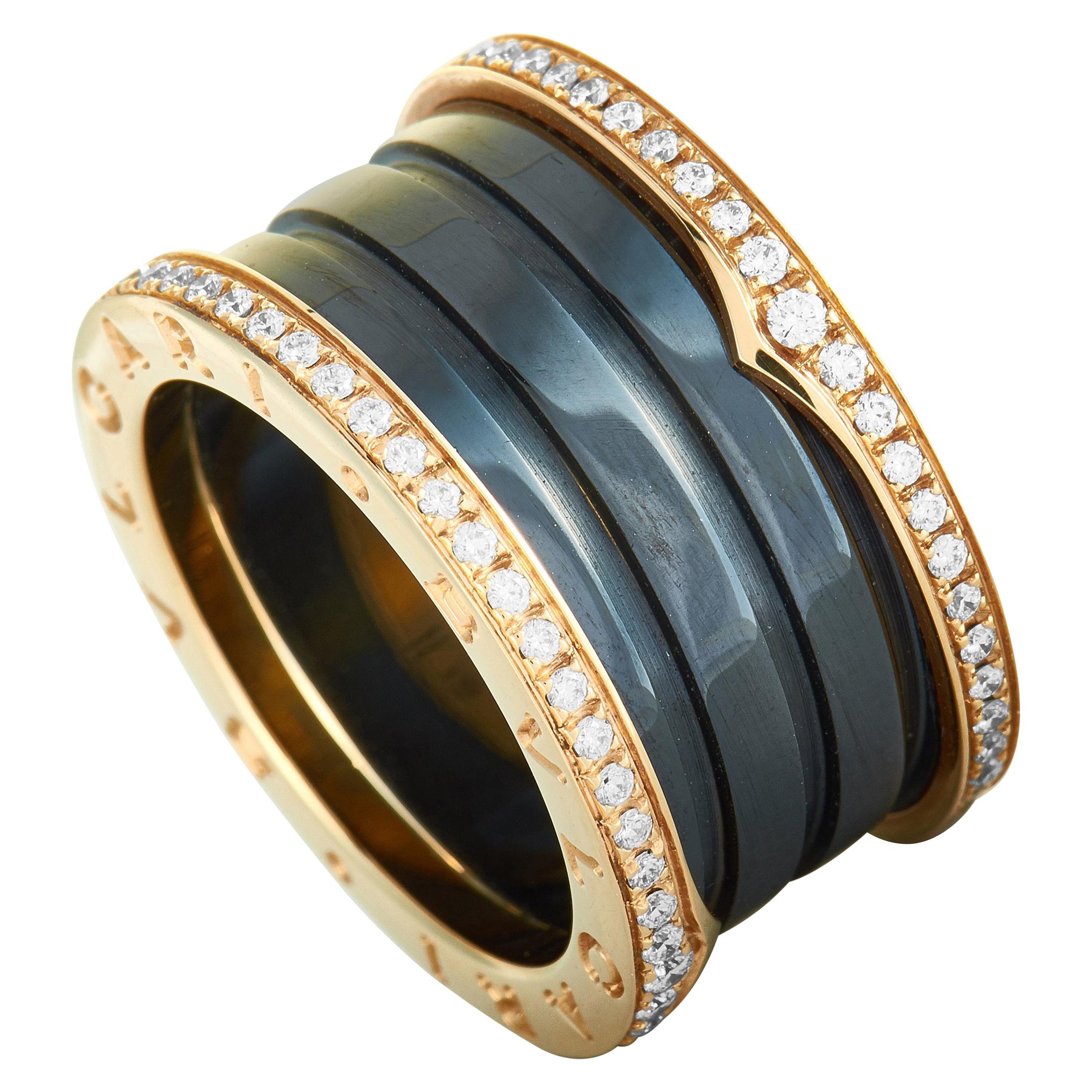 Bvlgari B.zero1 18 Karat Rose Gold and Black Ceramic Diamond Pave 4-Band Ring