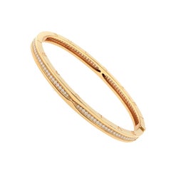Bvlgari B.zero1 18 Karat Rose Gold Pavé Diamond Bangle Bracelet Size L