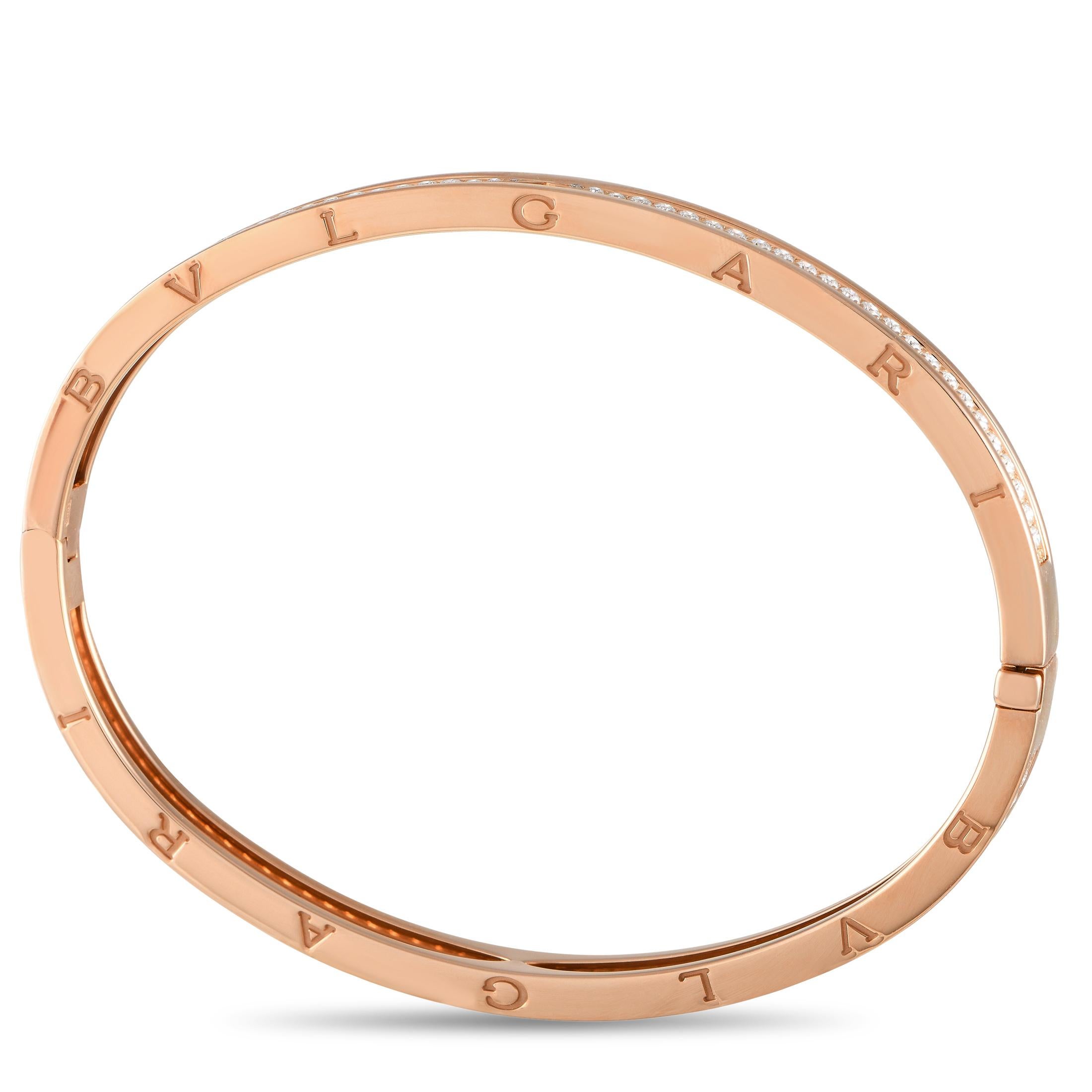 Bvlgari B.Zero1 18K Rose Gold 1.41ct Diamond Bracelet Size Large BV03-012524 In Excellent Condition For Sale In Southampton, PA