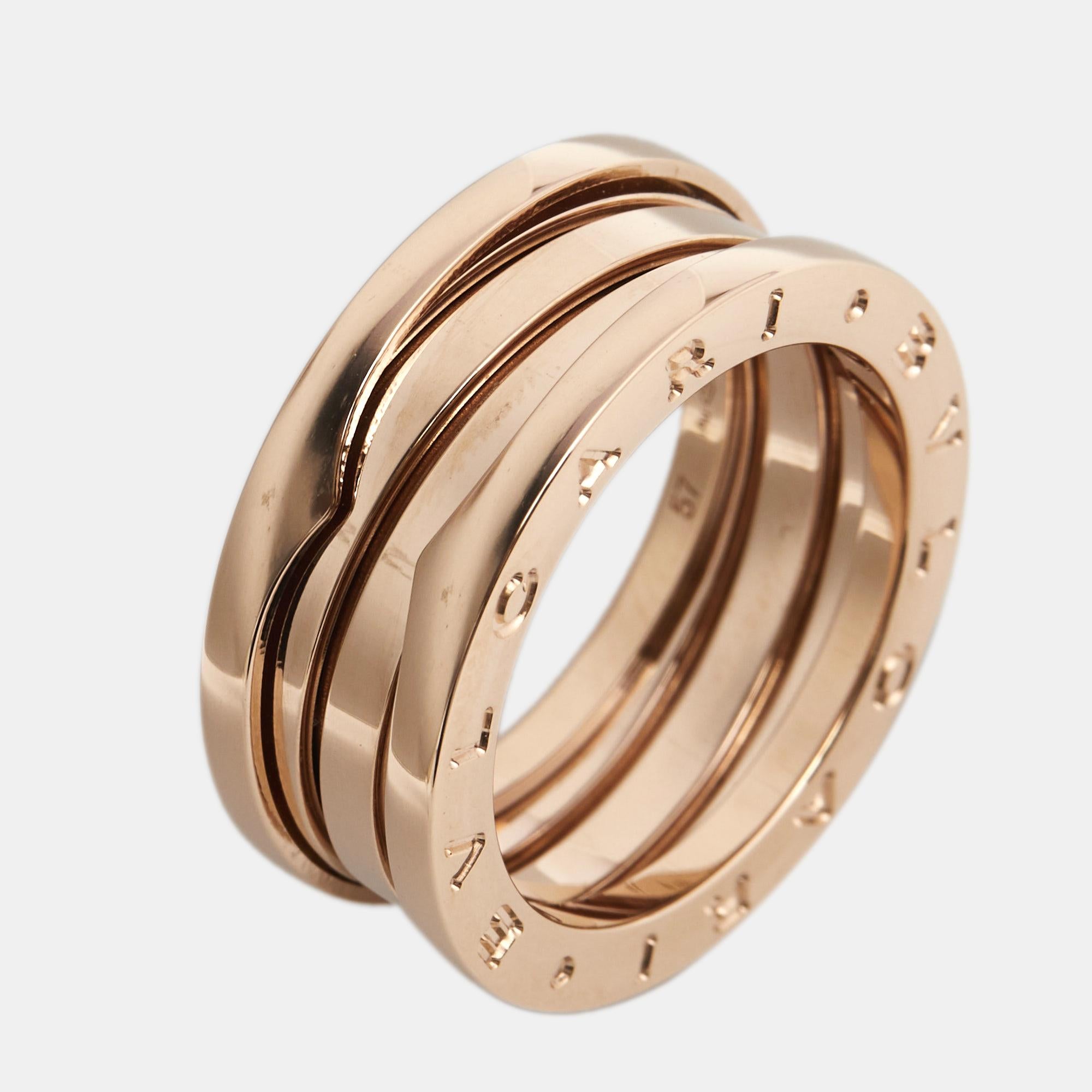 Contemporary Bvlgari B.Zero1 18k Rose Gold 3-Band Ring Size 57