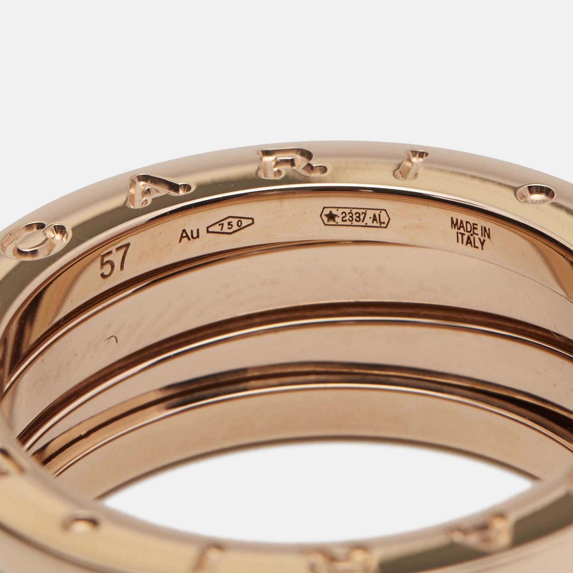 Bvlgari B.Zero1 18k Rose Gold 3-Band Ring Size 57 In Good Condition In Dubai, Al Qouz 2