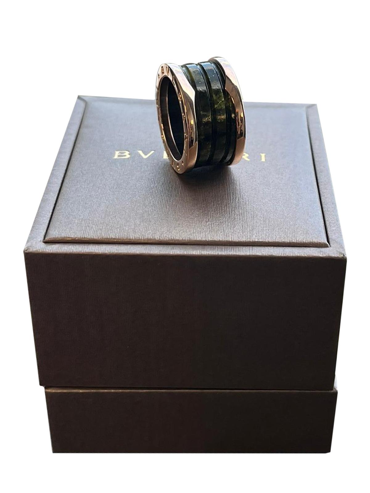 Bvlgari B.Zero1, bague 4 anneaux en or rose 18 carats avec marbre vert Pour femmes en vente