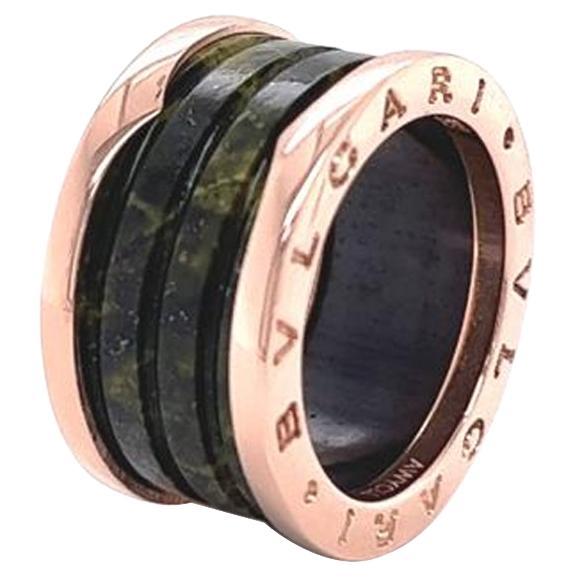 Bvlgari B.Zero1 18k Rose Gold 4-Band with Green Marble Ring For Sale