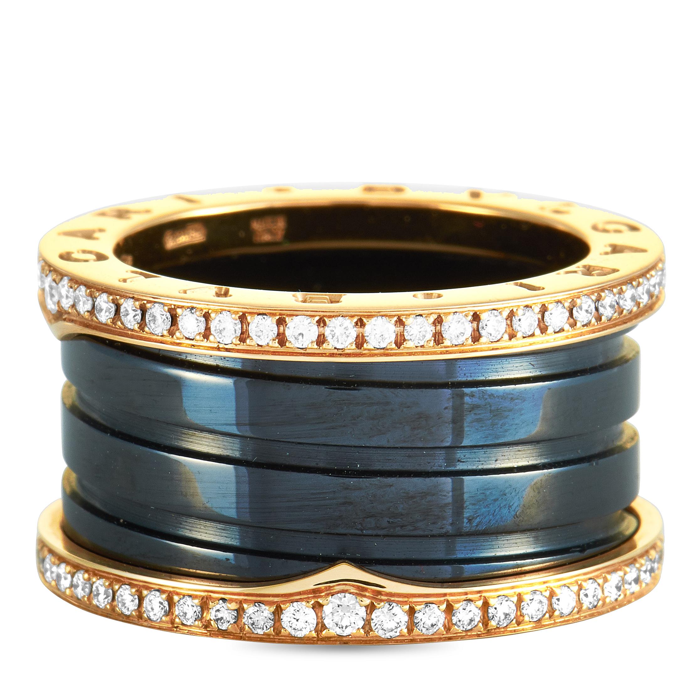 Women's Bvlgari B.zero1 18 Karat Rose Gold and Black Ceramic Diamond Pave 4-Band Ring