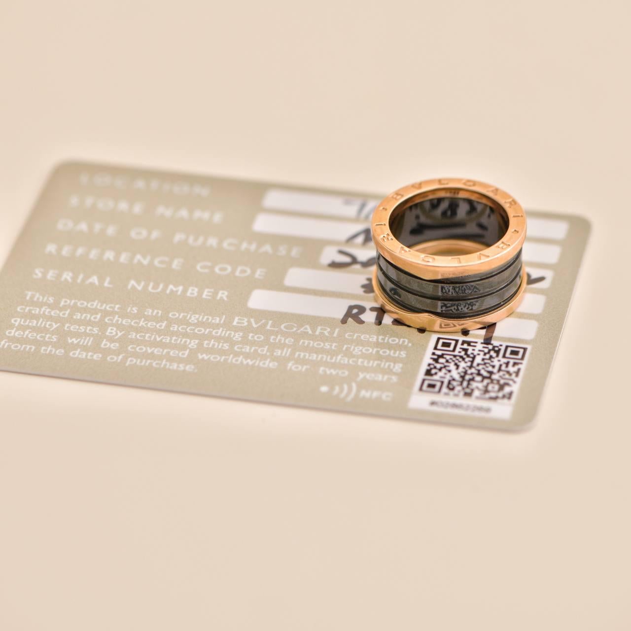Femenino o masculino Bvlgari B.Zero1 Anillo Cerámica Negra Oro Rosa 18k Talla 55 en venta