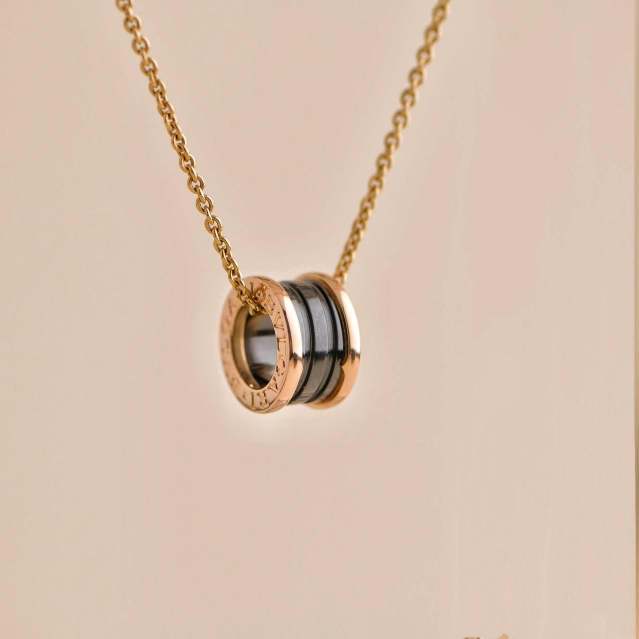 Women's or Men's Bvlgari B.ZERO1 18k Rose Gold Black Ceramica Necklace For Sale
