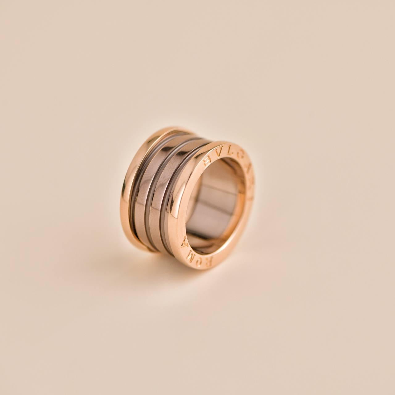 Bvlgari B.Zero1 18k Rose Gold Brown Ceramic Ring Size 52 For Sale 1