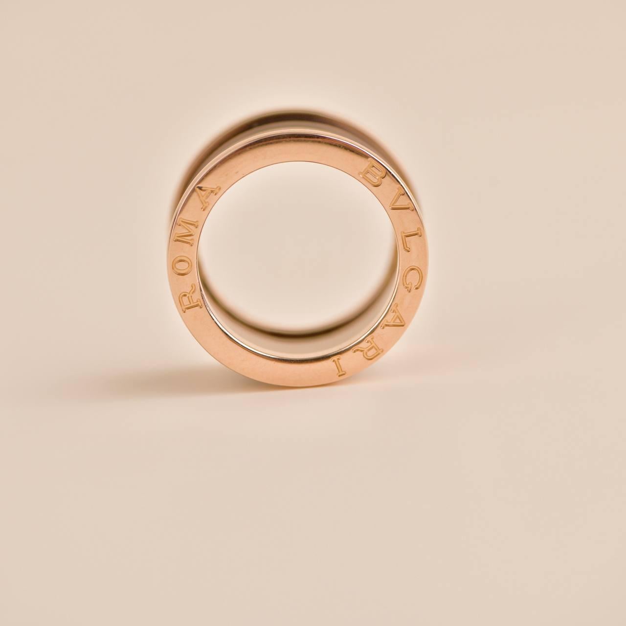 Bvlgari B.Zero1 18k Rose Gold Brown Ceramic Ring Size 52 For Sale 2