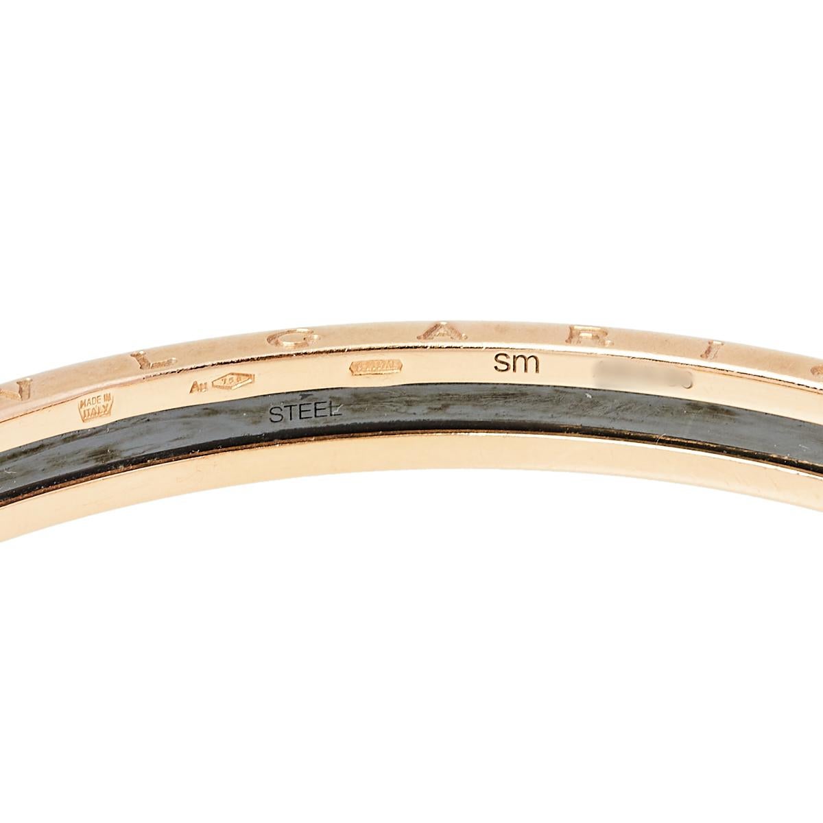 Bvlgari B.Zero1 18K Rose Gold Carbon Coated Steel Open Cuff Bracelet In Fair Condition In Dubai, Al Qouz 2