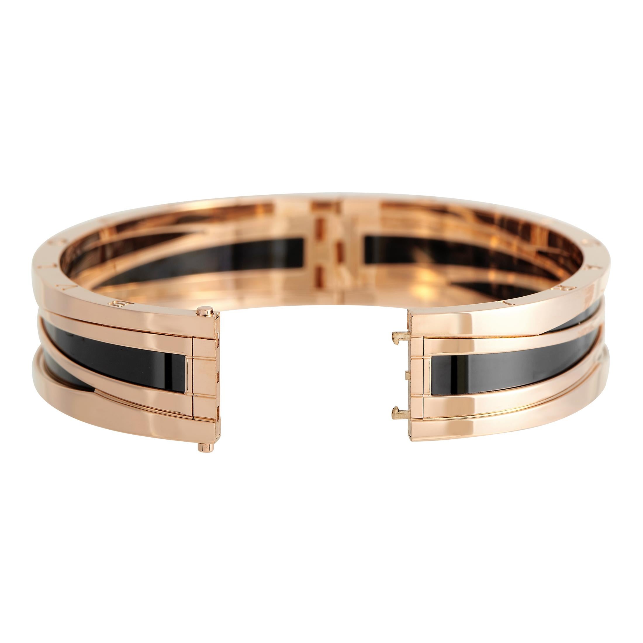 Bvlgari B.zero1 18K Rose Gold Ceramic Bracelet Size Large In Excellent Condition For Sale In Southampton, PA