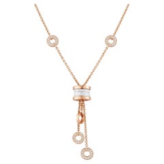 BVLGARI B.zero1 18K Rose Gold Diamond and White Ceramic Tassel Lavalier Necklace