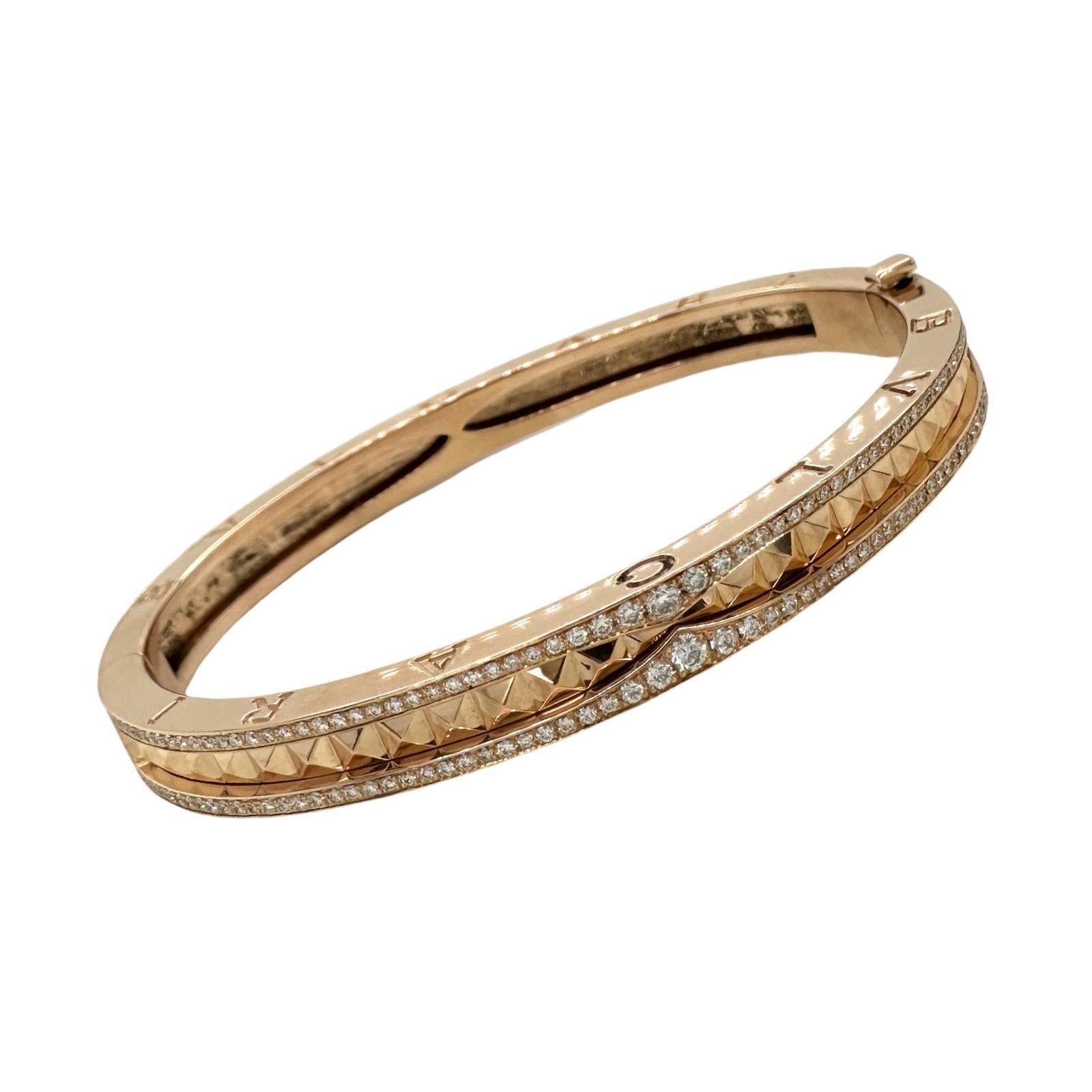 Bvlgari B.zero1 Armreif aus 18 Karat Roségold mit Diamanten, Größe Small mit Papieren (Rundschliff)