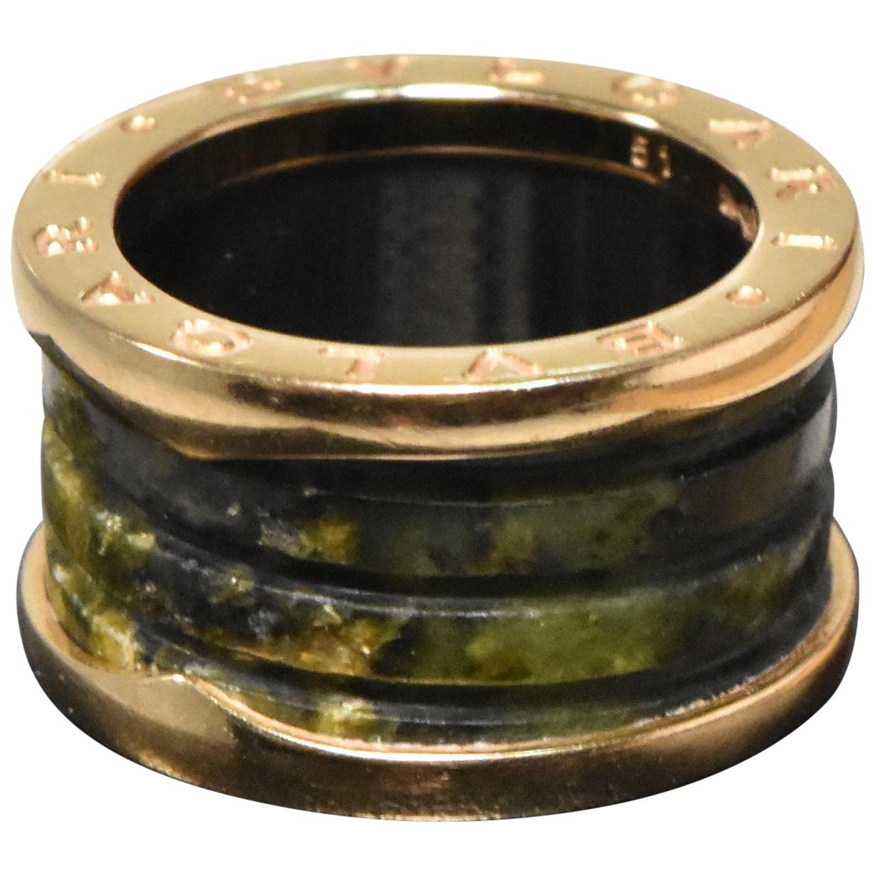 Bvlgari B.zero1 18 Karat Rose Gold Green Marble 4-Band Ring
