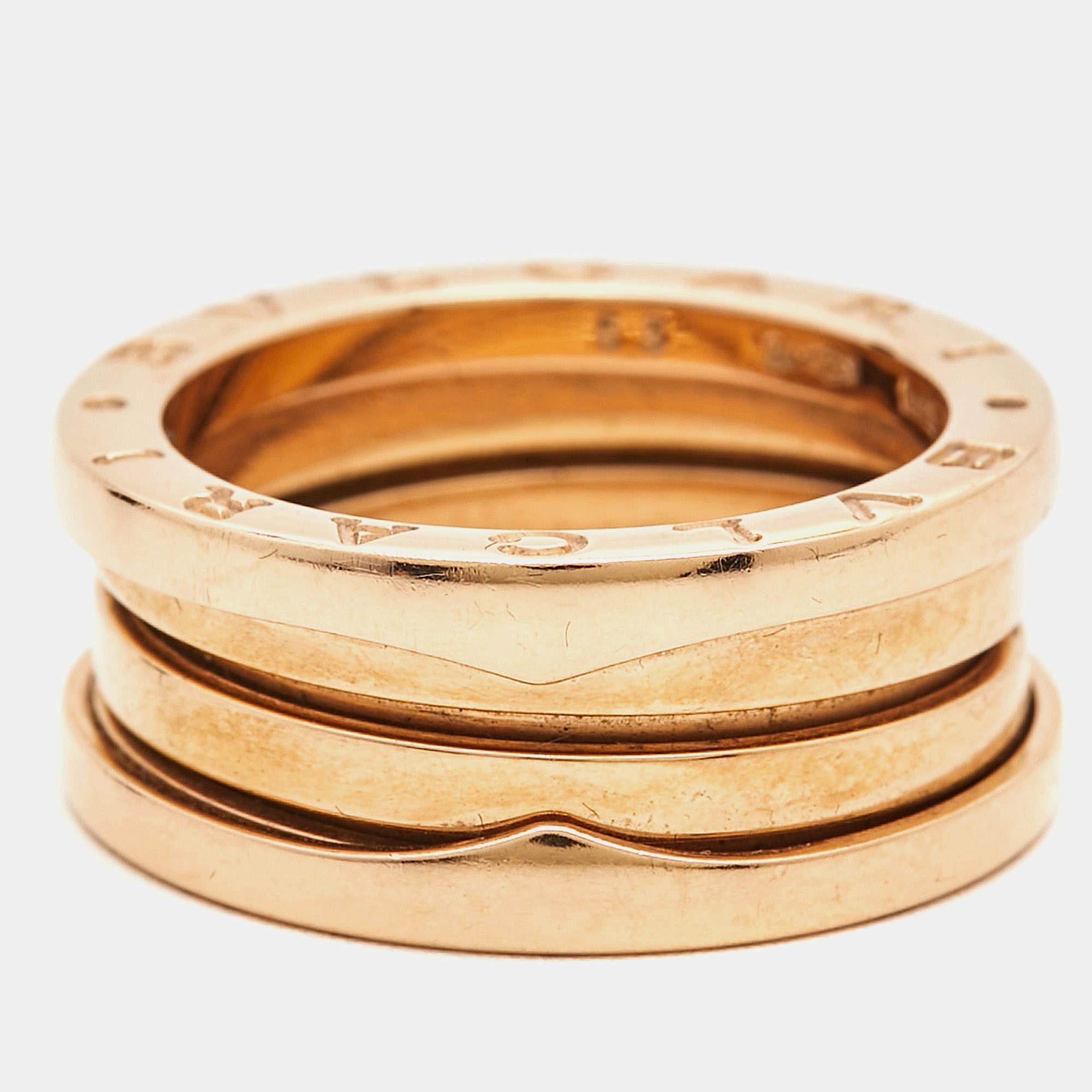 Bvlgari B.Zero1 18k Rose Gold Ring Size 53 In Fair Condition For Sale In Dubai, Al Qouz 2