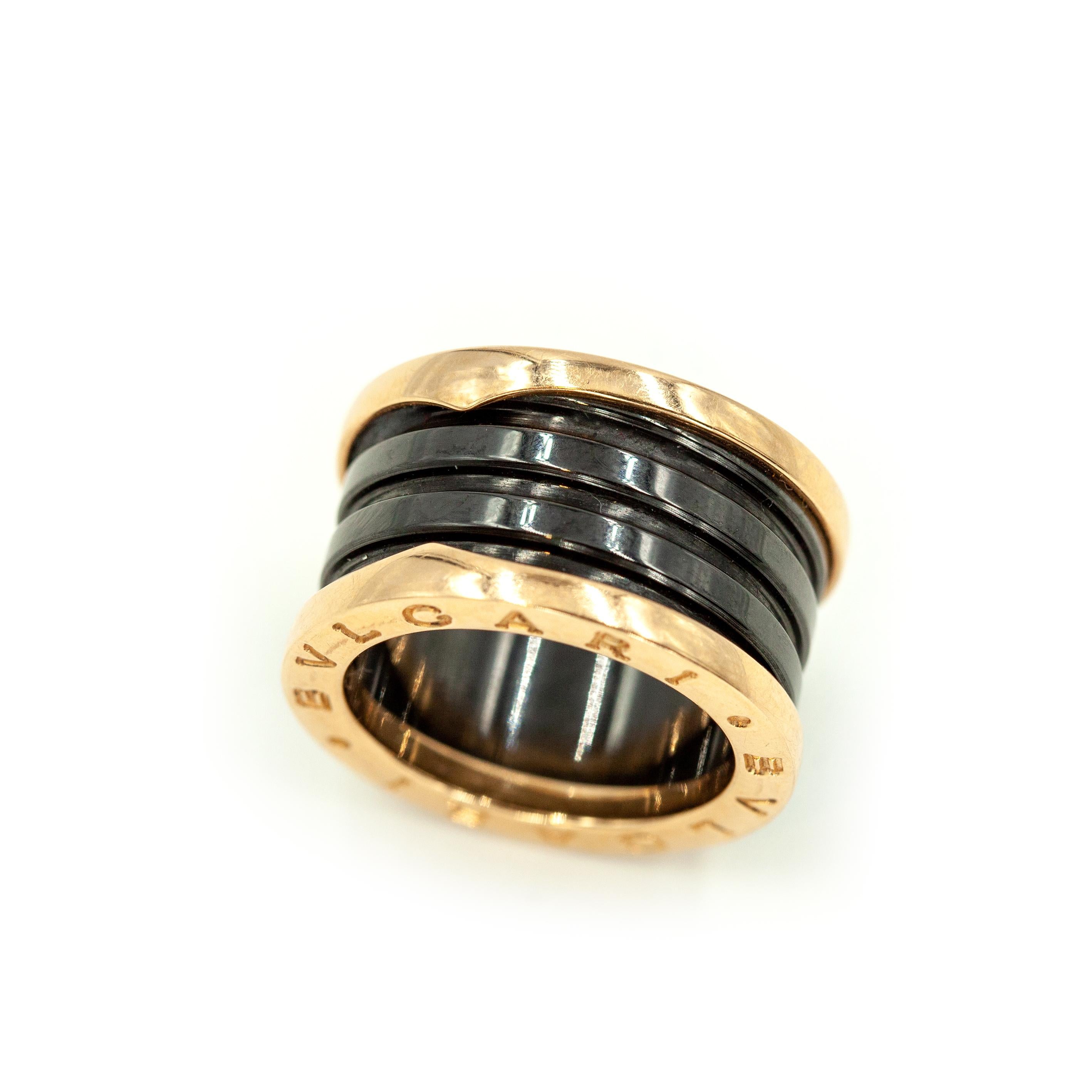 Modern BULGARI B.Zero1 18K Rose Gold Spiral Black Ceramic Ring For Sale