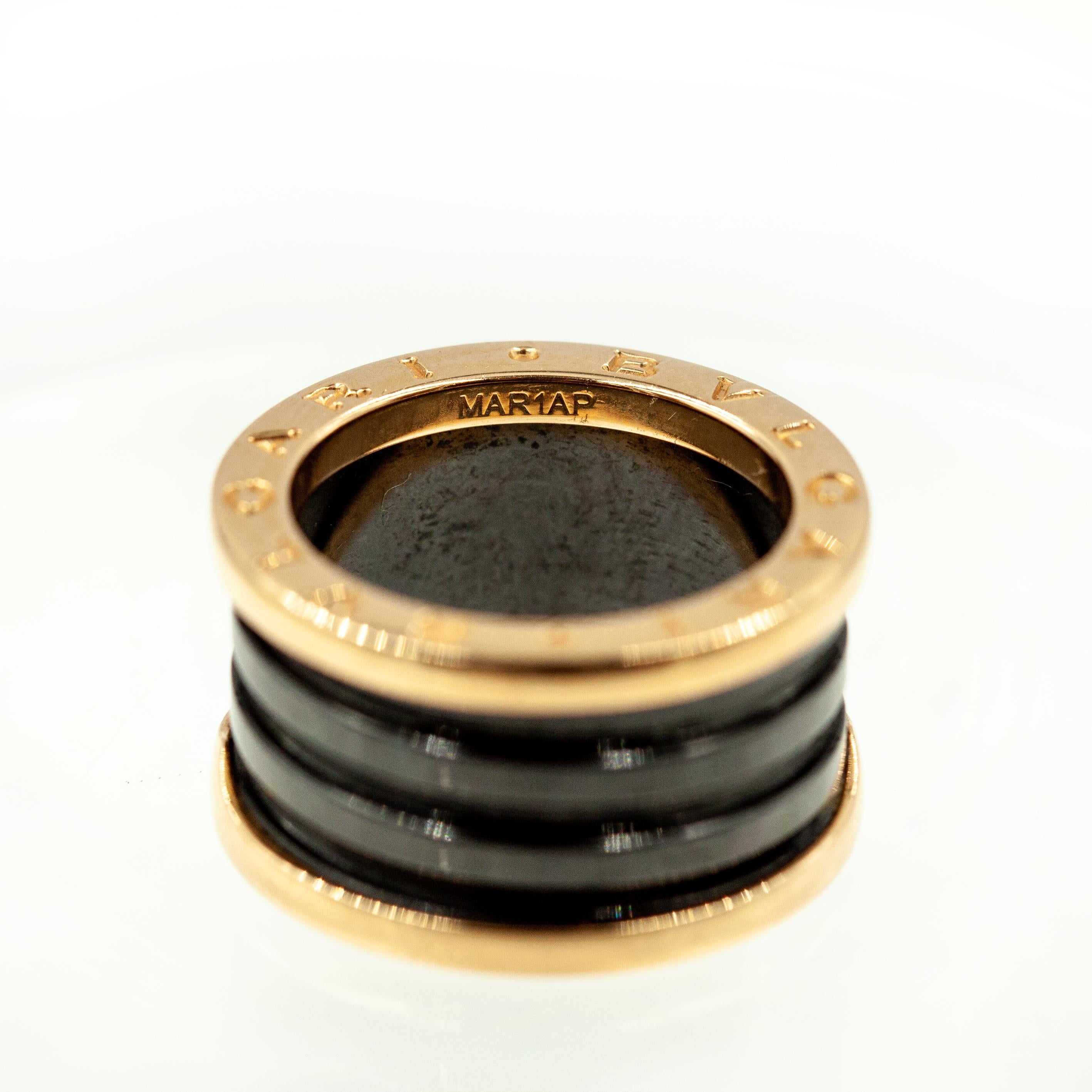 BULGARI B.Zero1 18K Rose Gold Spiral Black Ceramic Ring In Good Condition For Sale In New York, NY