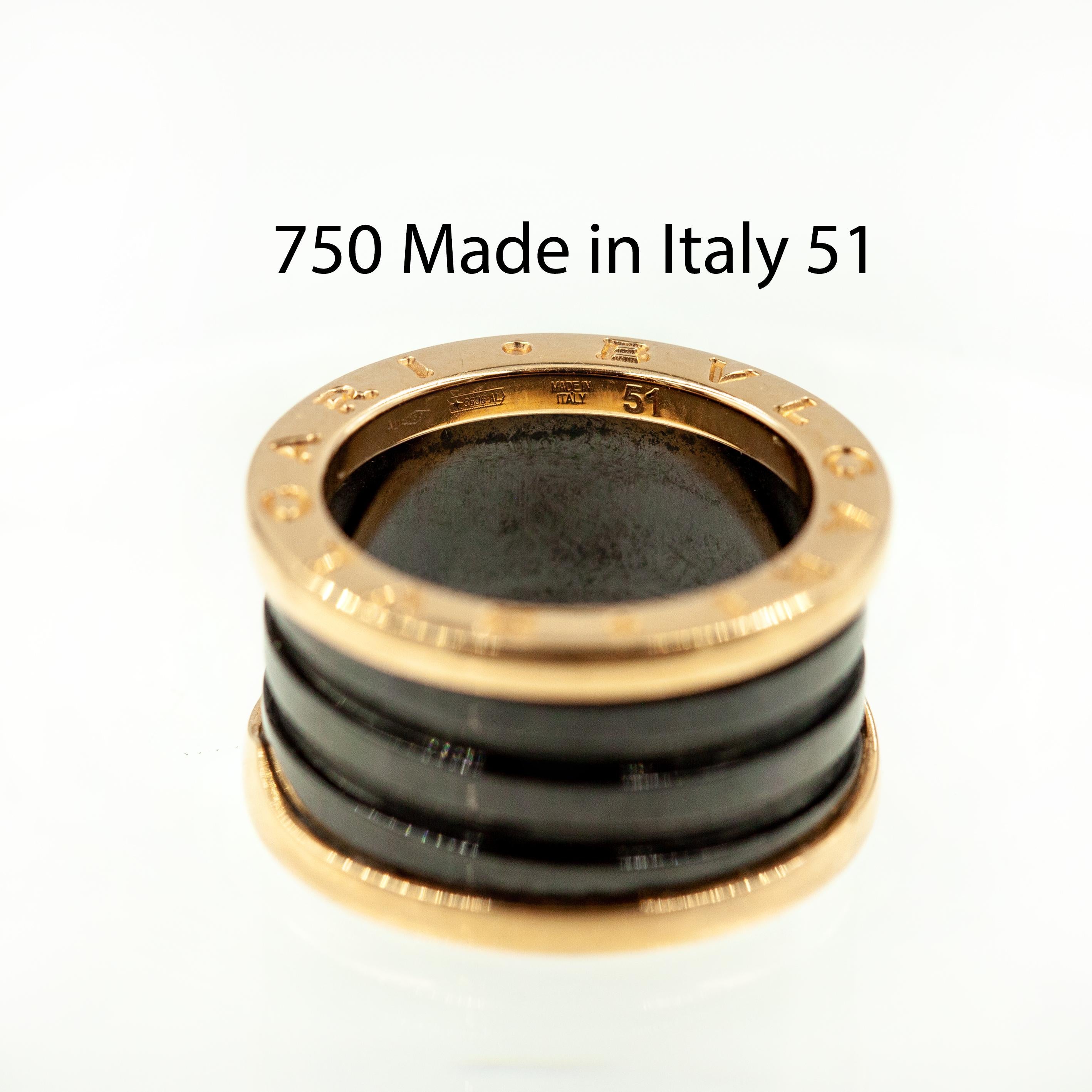 Women's or Men's BULGARI B.Zero1 18K Rose Gold Spiral Black Ceramic Ring For Sale