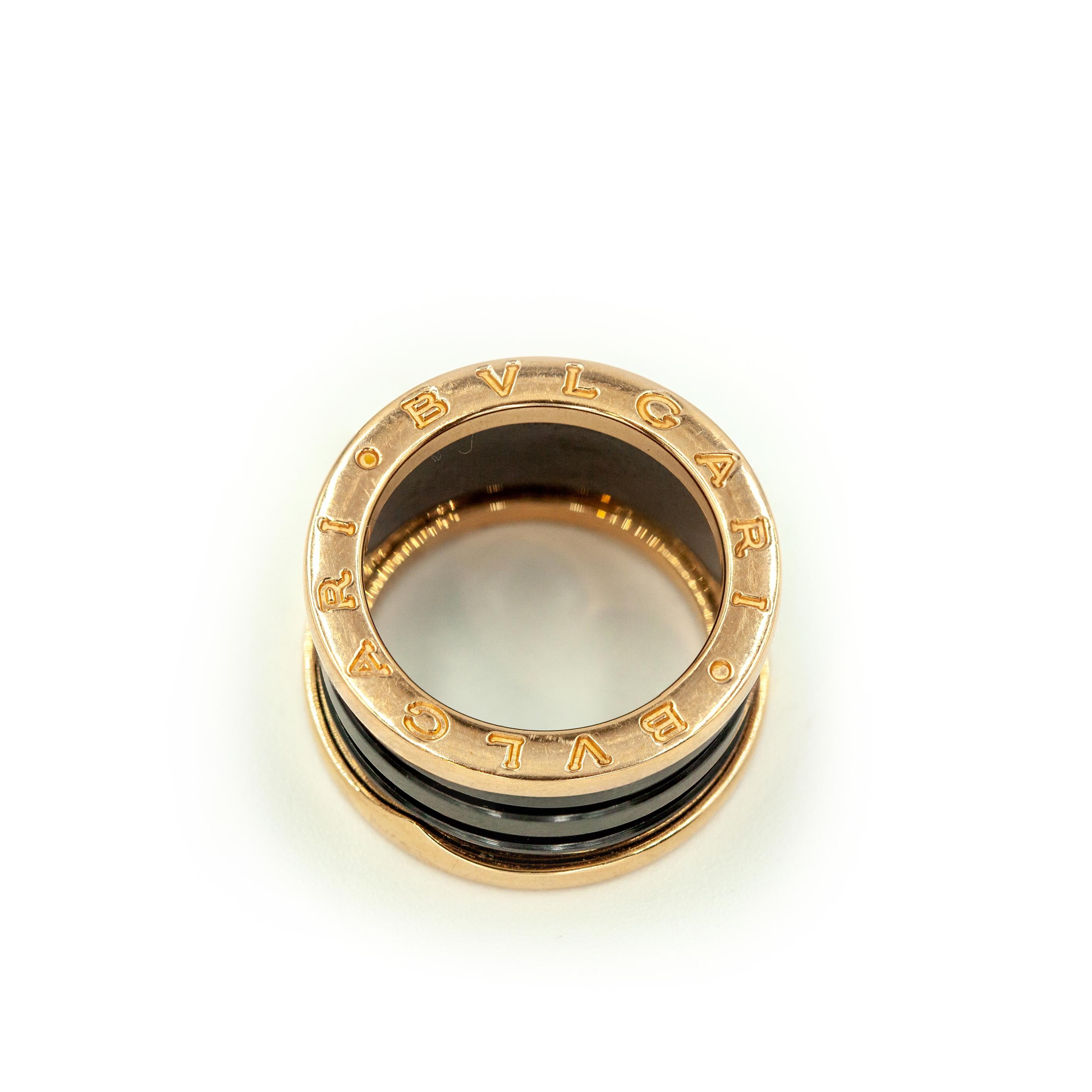 BULGARI B.Zero1 18K Rose Gold Spiral Black Ceramic Ring For Sale 1