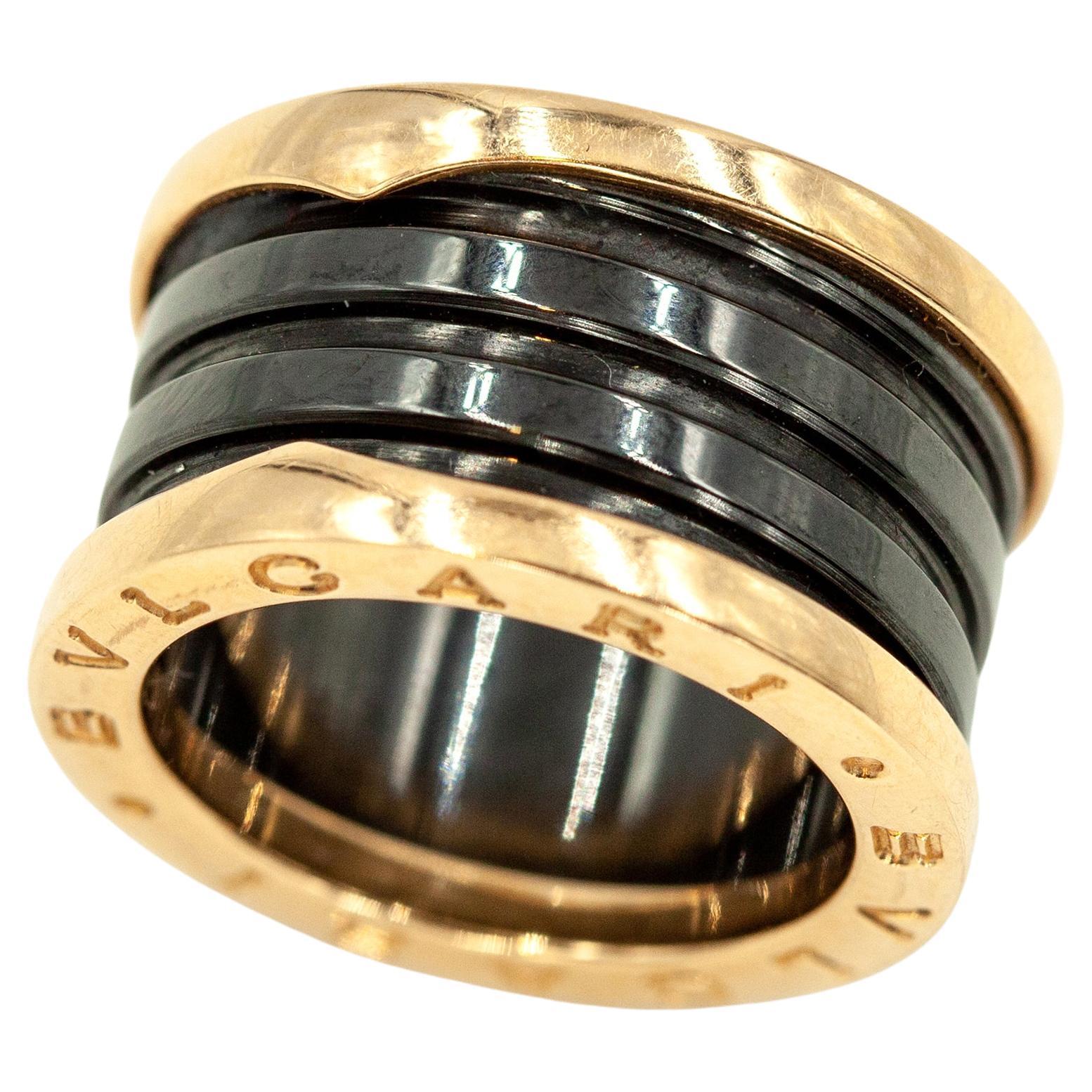 BULGARI B.Zero1 18K Rose Gold Spiral Black Ceramic Ring