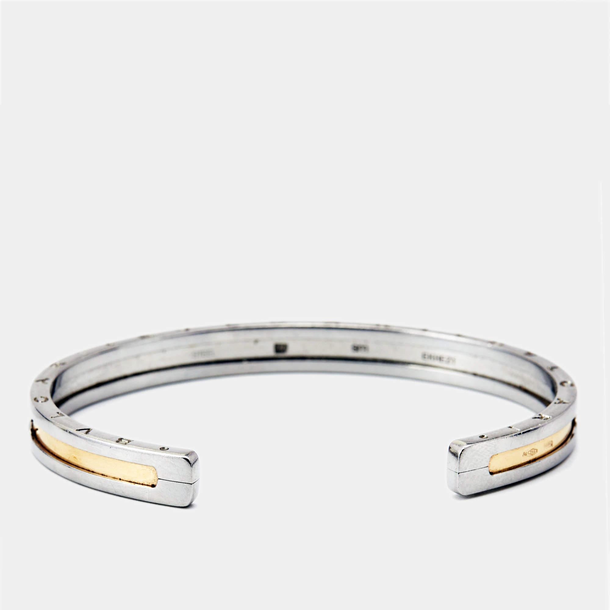 A classic Bvlgari B.Zero1 bracelet is so simple, effortless, and yet so chic and luxurious that it is worn over and over again once purchased. It never goes out of style. Constructed using stainless steel, it is beautified with 18k rose