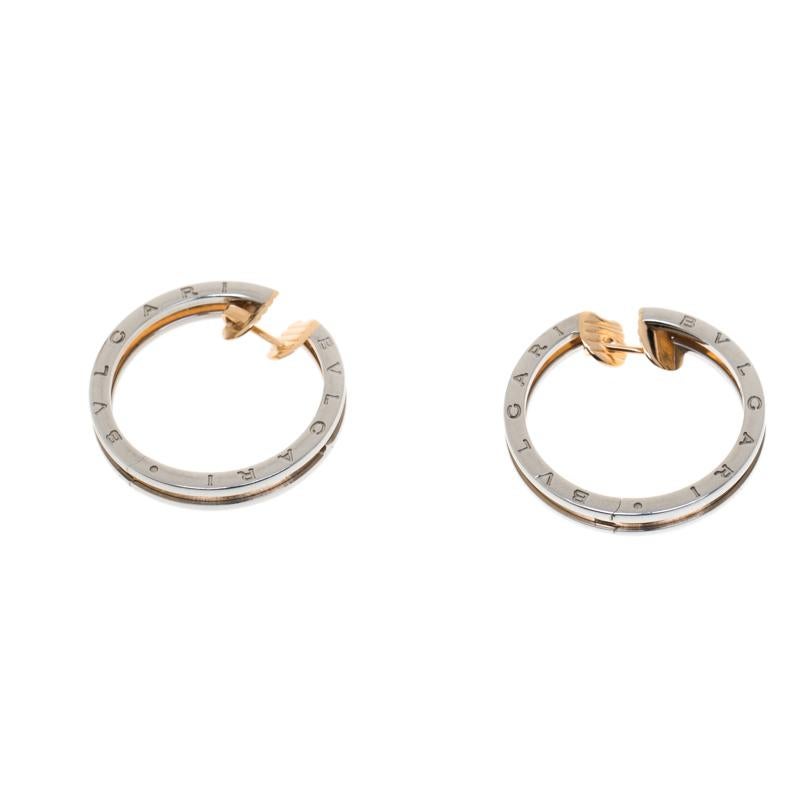 Contemporary Bvlgari B.Zero1 18k Rose Gold & Stainless Steel Hoop Earrings