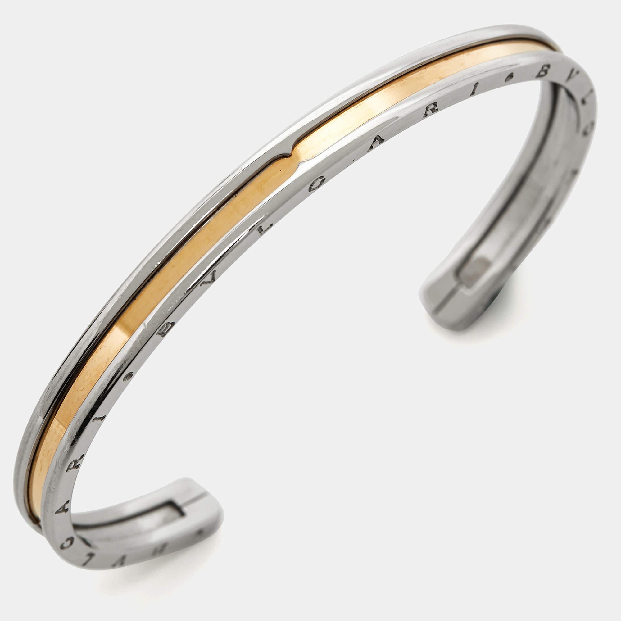 Contemporary Bvlgari B.Zero1 18k Rose Gold Stainless Steel Open Cuff Bracelet M/L