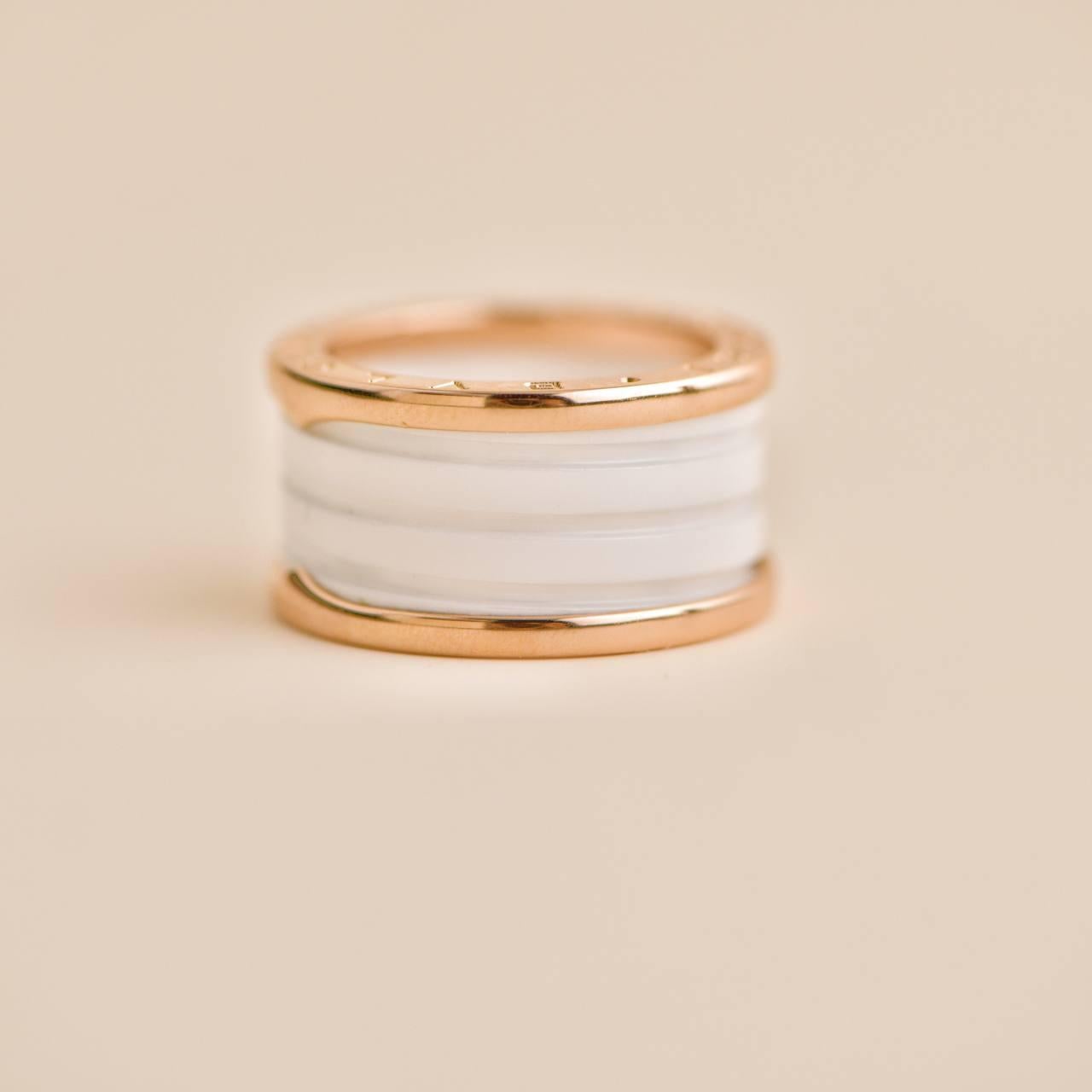 Femenino o masculino Bvlgari B.Zero1 Anillo Cerámica Blanca Oro Rosa 18k Talla 55 en venta