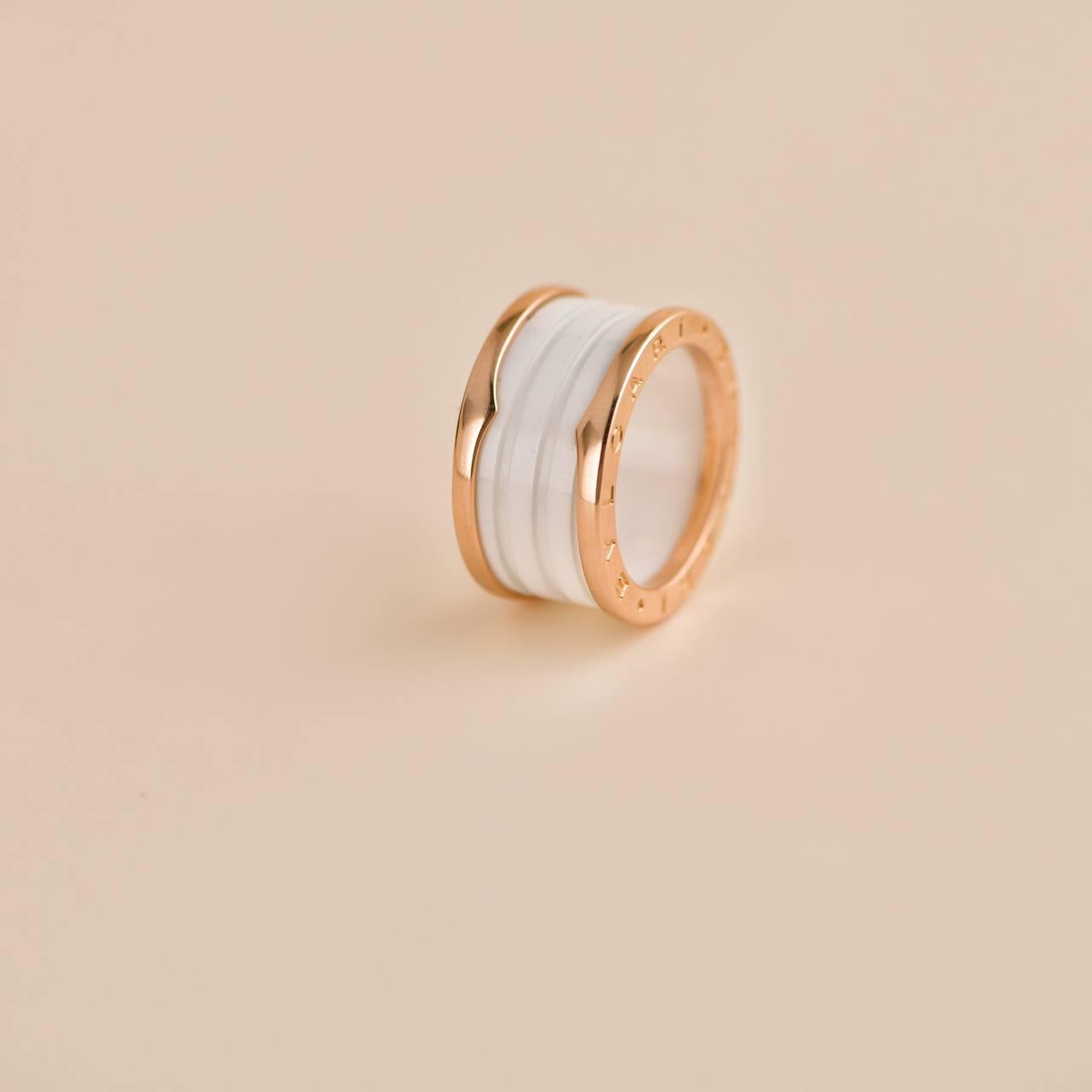 Bvlgari B.Zero1 Anillo Cerámica Blanca Oro Rosa 18k Talla 55 en venta 1