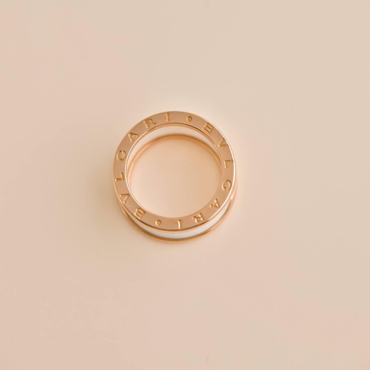 Bvlgari B.Zero1 Anillo Cerámica Blanca Oro Rosa 18k Talla 55 en venta 2