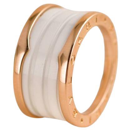 Bvlgari B.Zero1 18k Rose Gold White Ceramic Ring Size 55