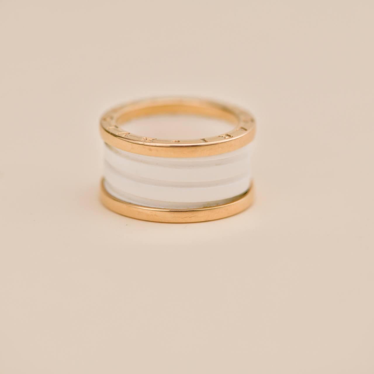 Bvlgari B.Zero1 Anillo Cerámica Blanca Oro Rosa 18k Talla 56 en Excelente estado para la venta en Banbury, GB