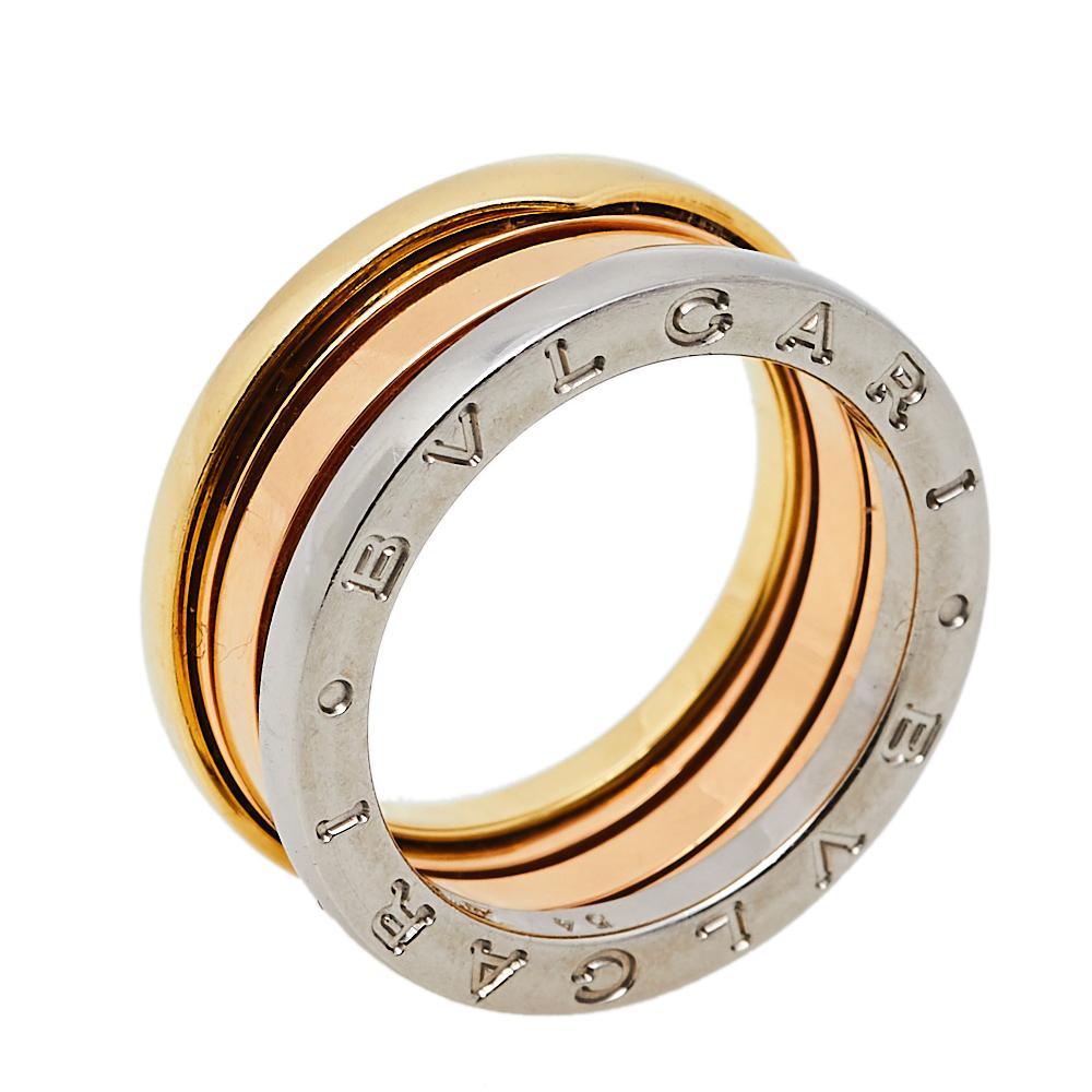 Bvlgari B.zero1 18K Three Tone Gold Three-Band Ring Size 54 In Good Condition In Dubai, Al Qouz 2
