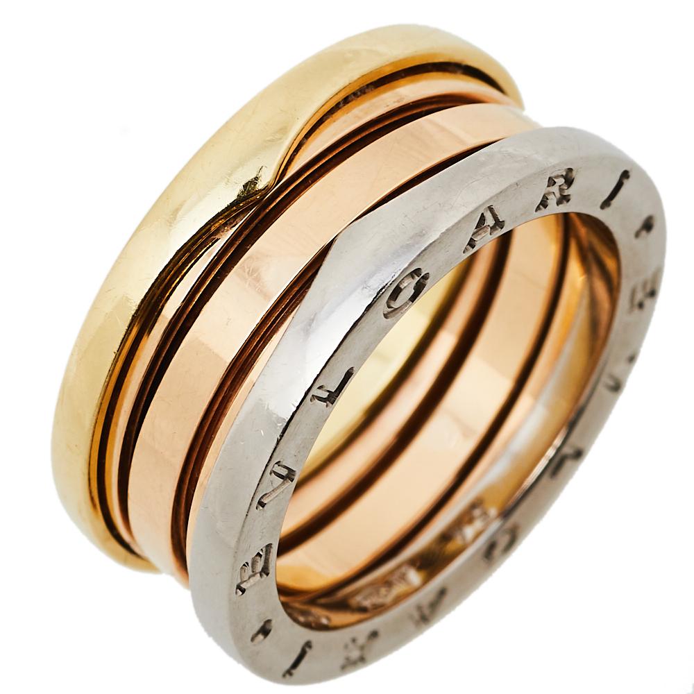 Women's Bvlgari B.zero1 18K Three Tone Gold Three-Band Ring Size 54