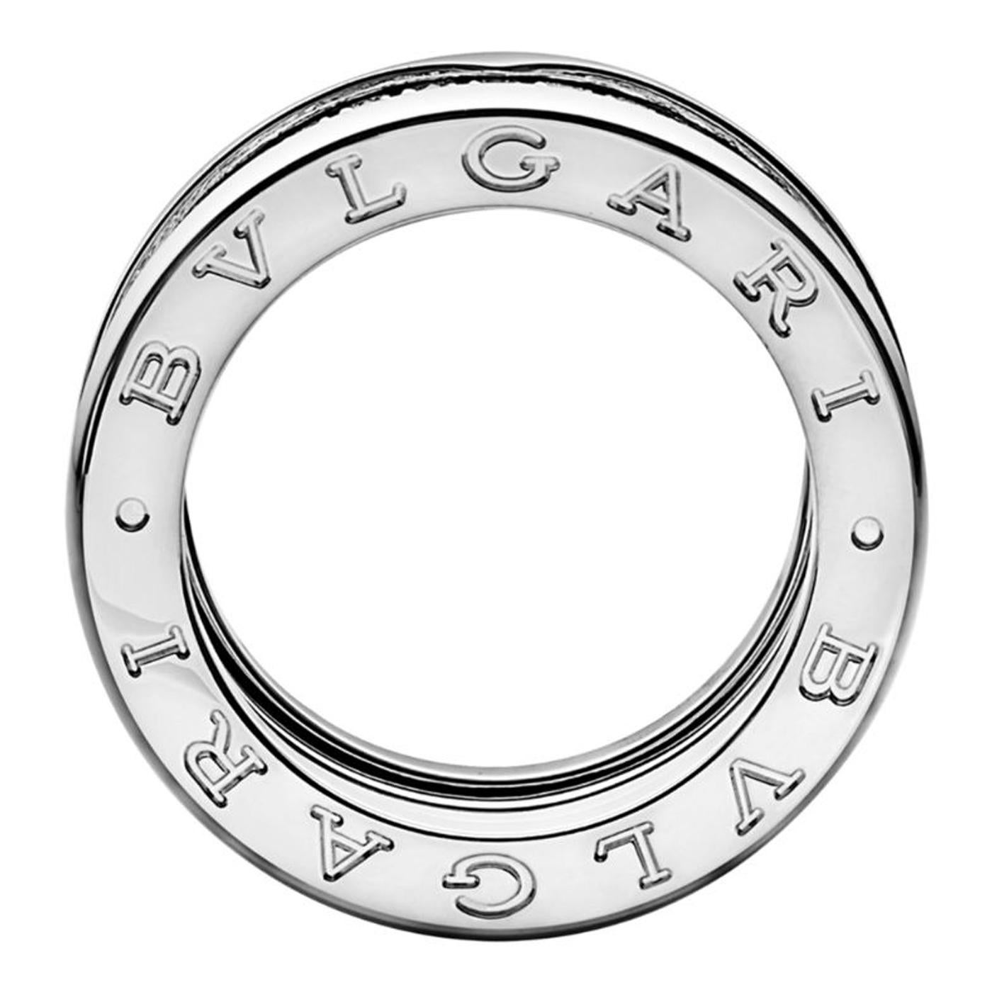 Modernist Bvlgari B.Zero1 18k White Gold 4-Band Ring with Pave Diamond Trim AN850556 For Sale